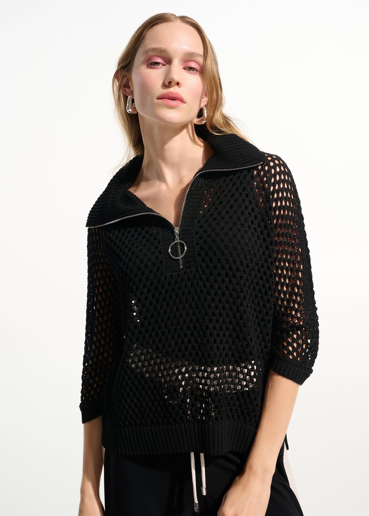 Joseph Ribkoff - Viscose Blend Boxy Sweater Knit With Zipped Neckline