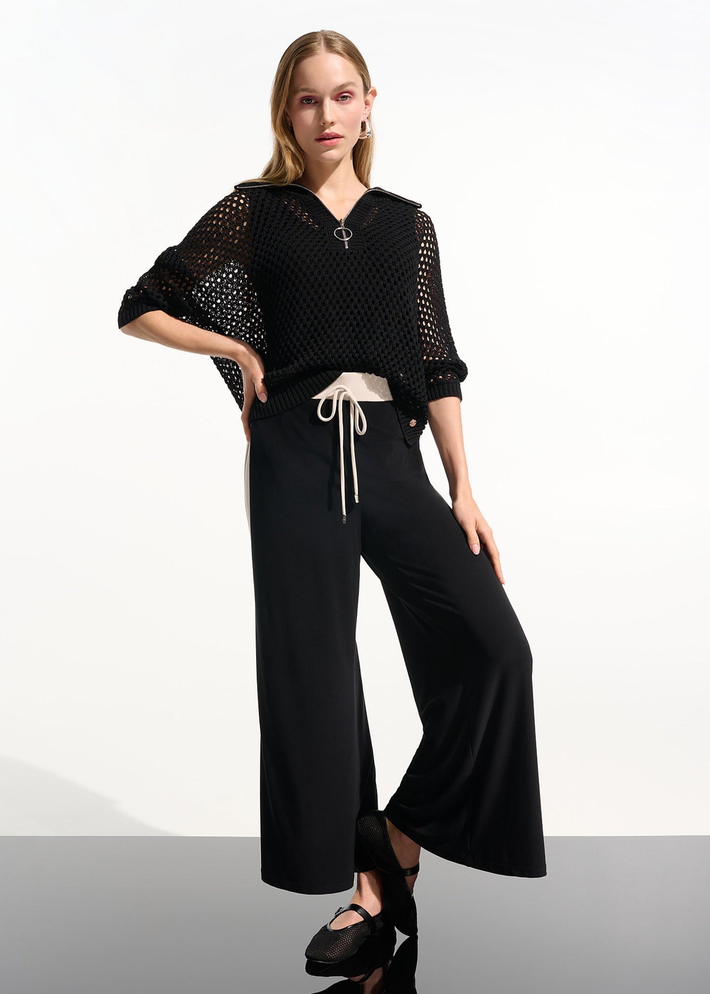 Joseph Ribkoff - Viscose Blend Boxy Sweater Knit With Zipped Neckline