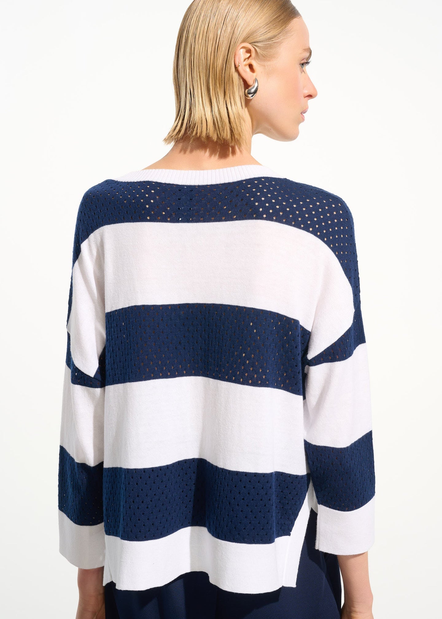 Joseph Ribkoff - Cotton Blend Stripe Print Crewneck Sweater