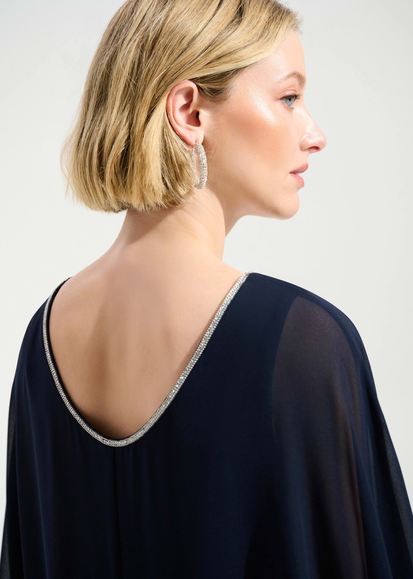 Joseph Ribkoff - Signature Cascade Knit Sheath Dress With Chiffon Poncho Overlay