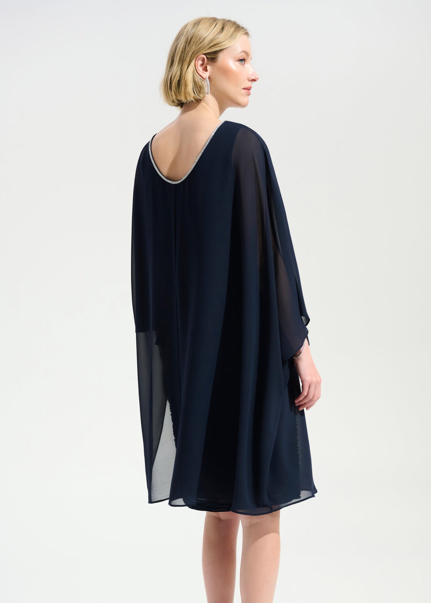 Joseph Ribkoff - Signature Cascade Knit Sheath Dress With Chiffon Poncho Overlay