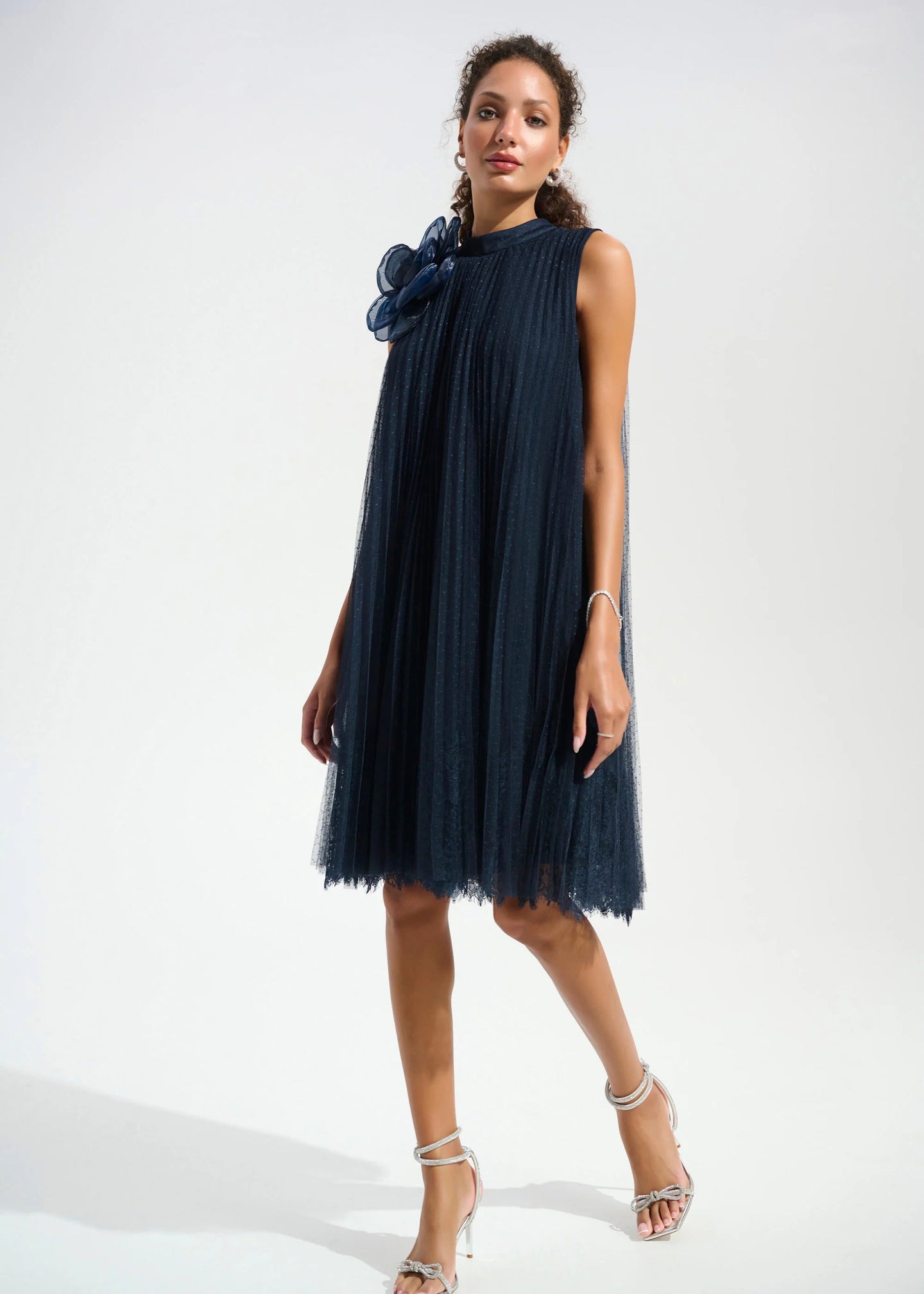 Joseph Ribkoff - Mesh And Lace A-Line Dress With Organza Flower Detail