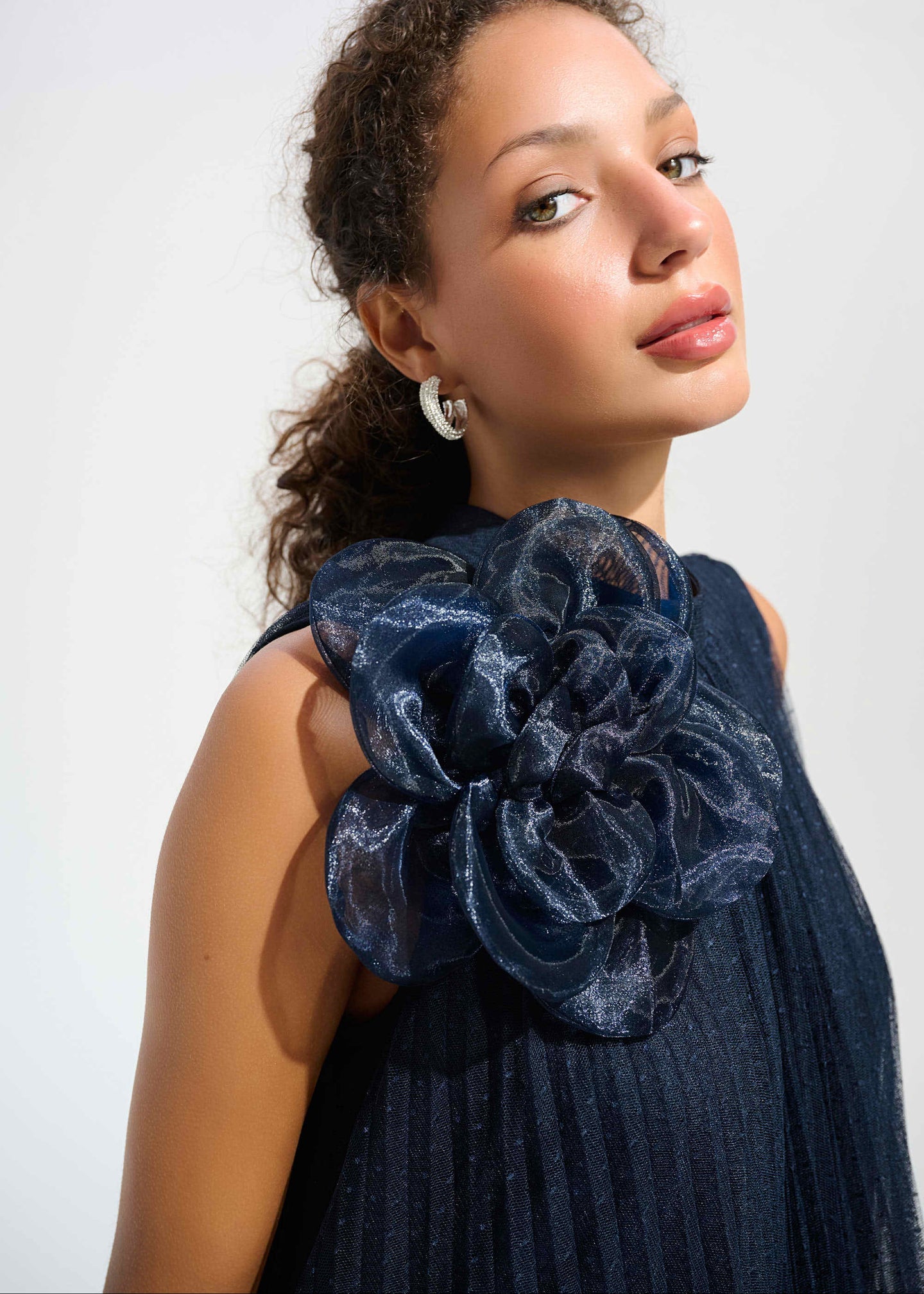 Joseph Ribkoff - Mesh And Lace A-Line Dress With Organza Flower Detail