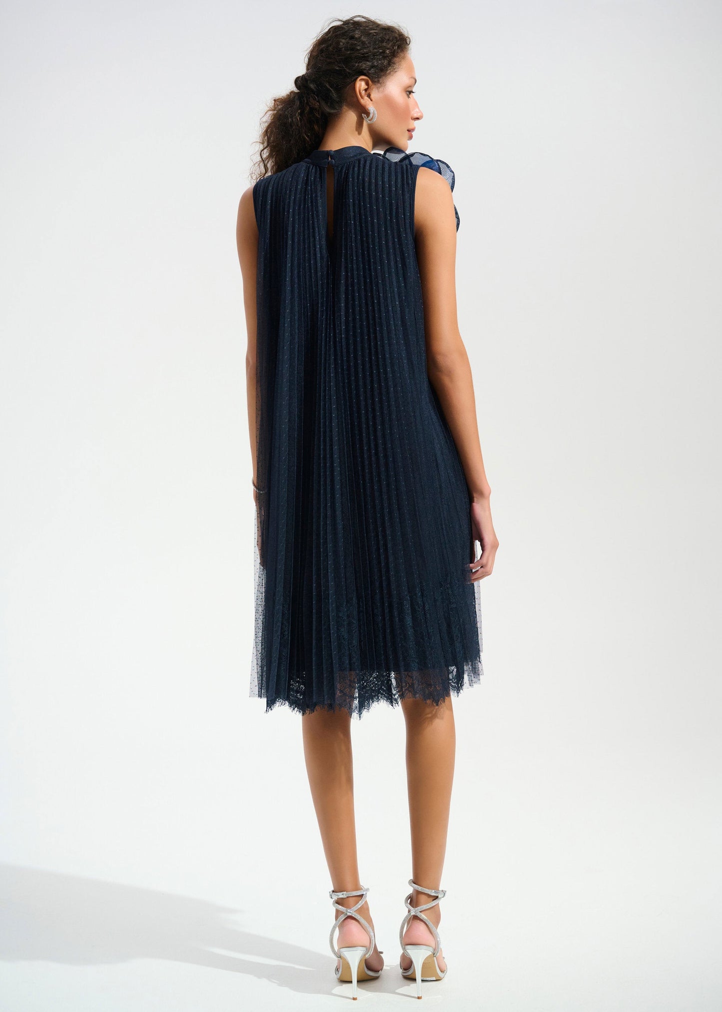 Joseph Ribkoff - Mesh And Lace A-Line Dress With Organza Flower Detail