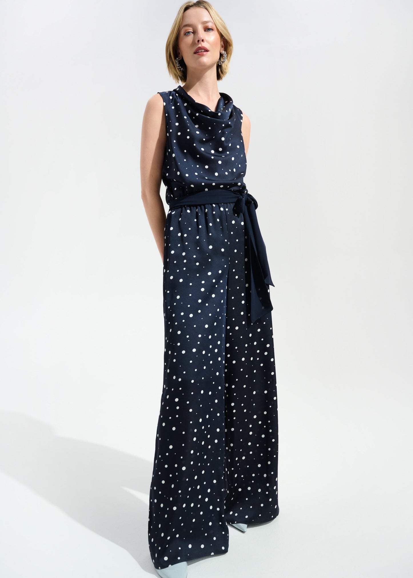 Joseph Ribkoff - Signature Recycled Satin Dot Print Sleeveless Cowl Neck Top