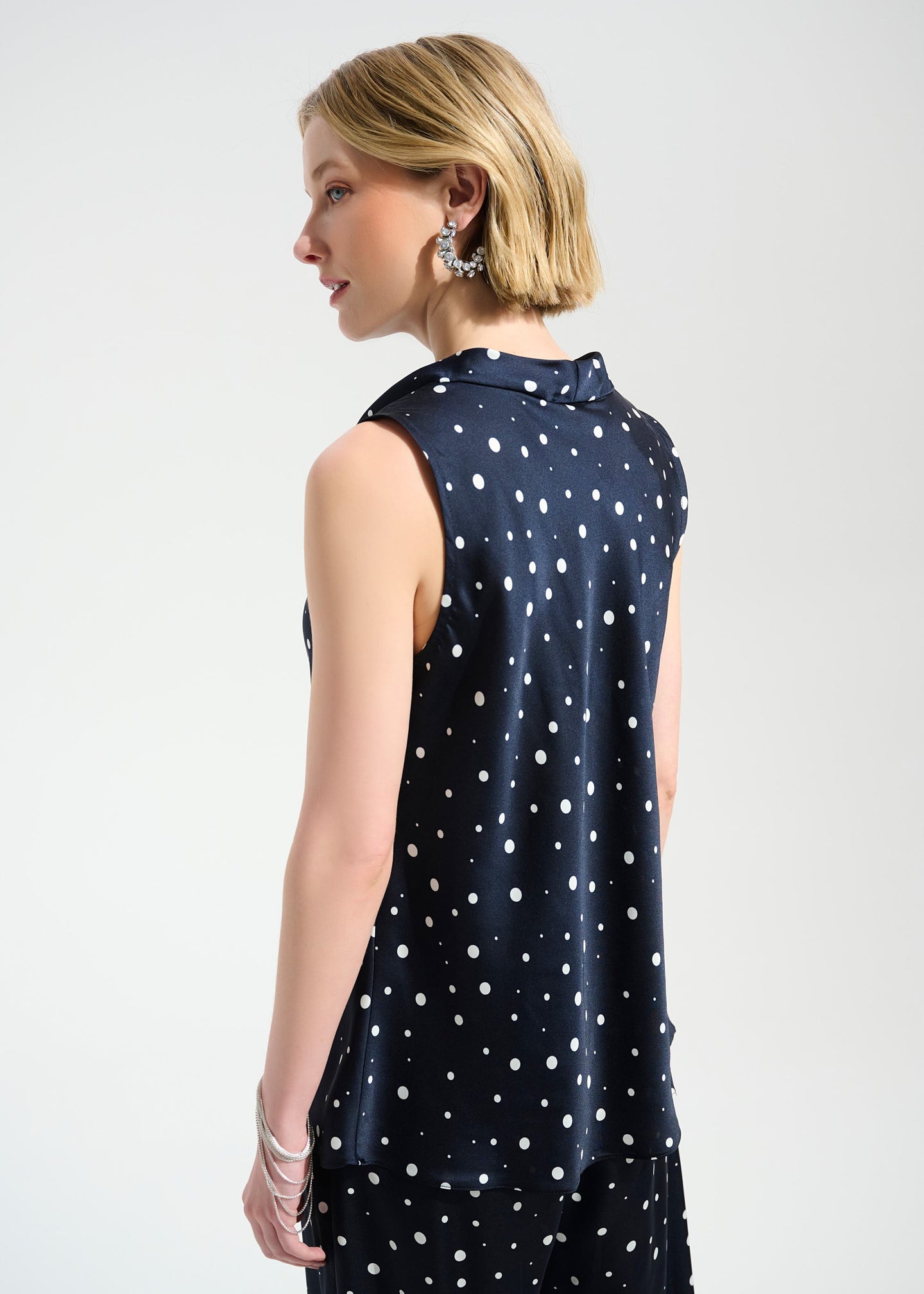 Joseph Ribkoff - Signature Recycled Satin Dot Print Sleeveless Cowl Neck Top