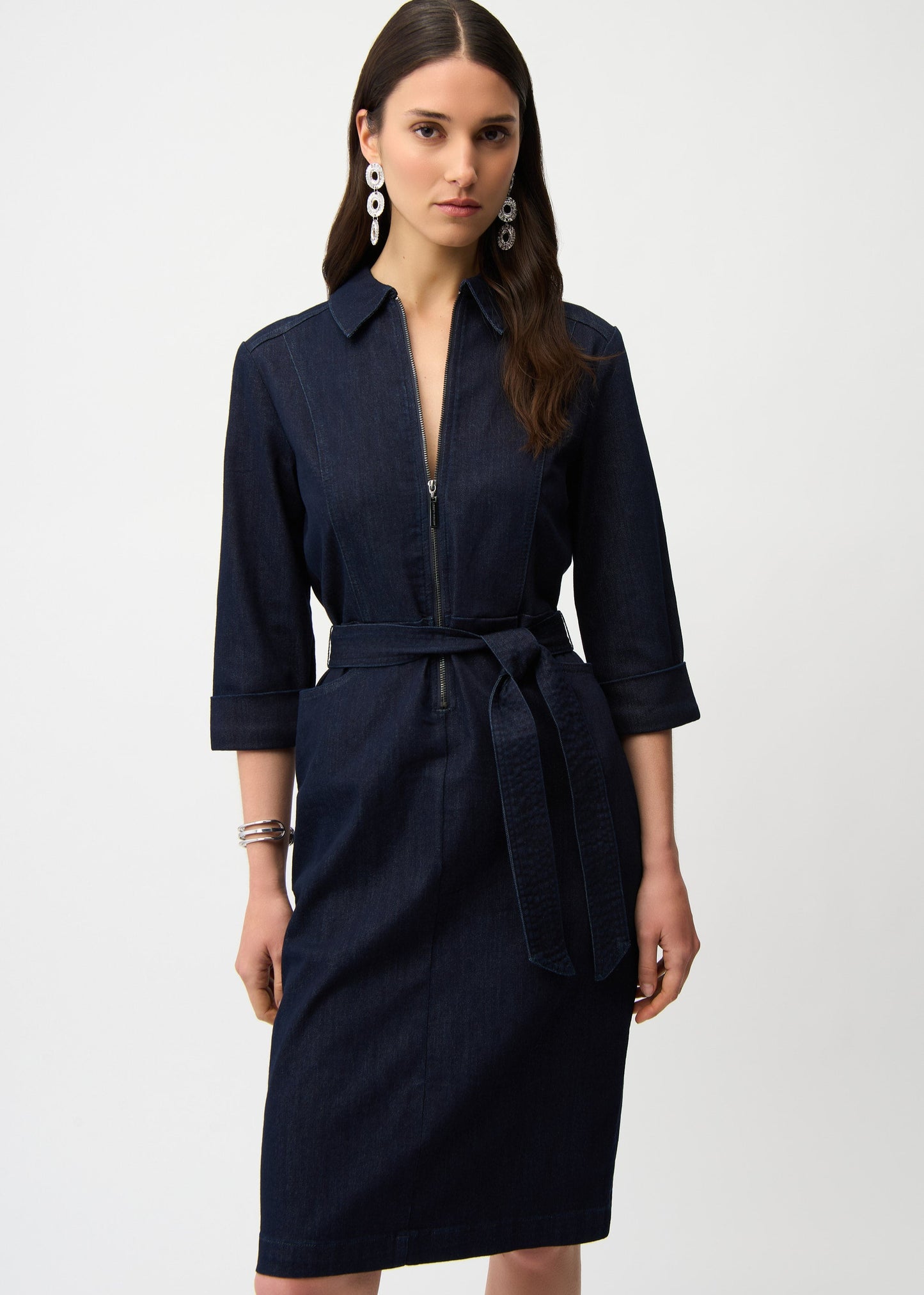 Joseph Ribkoff - Denim Dress With Half Zip and Belt