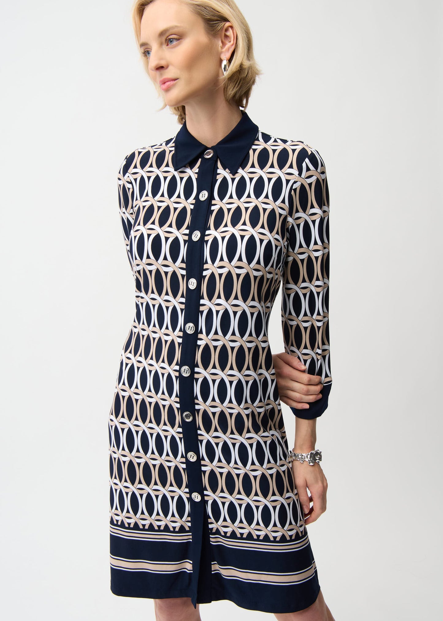 Joseph Ribkoff - Silky Knit Geometric Print A-Line Shirt Dress