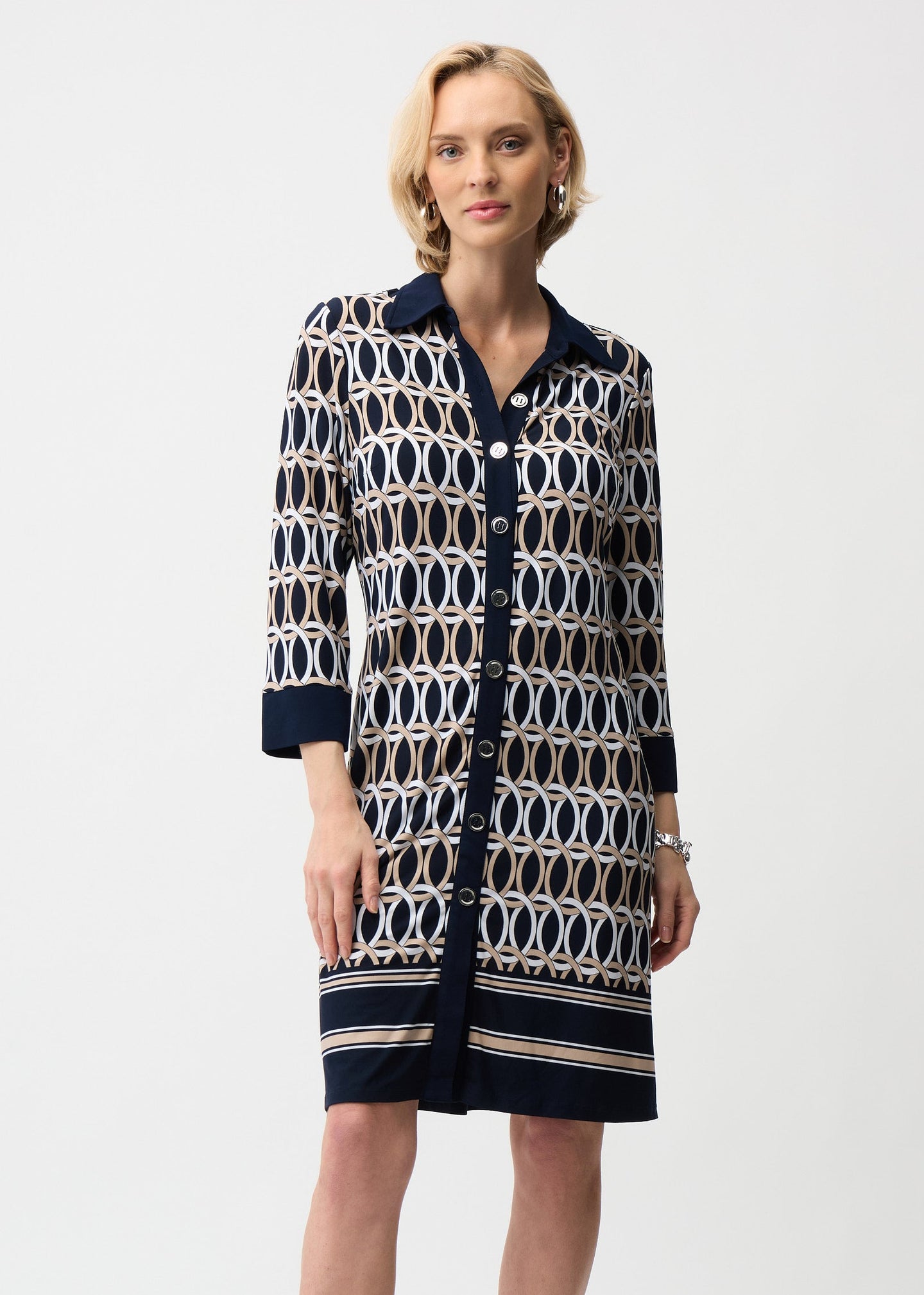 Joseph Ribkoff - Silky Knit Geometric Print A-Line Shirt Dress