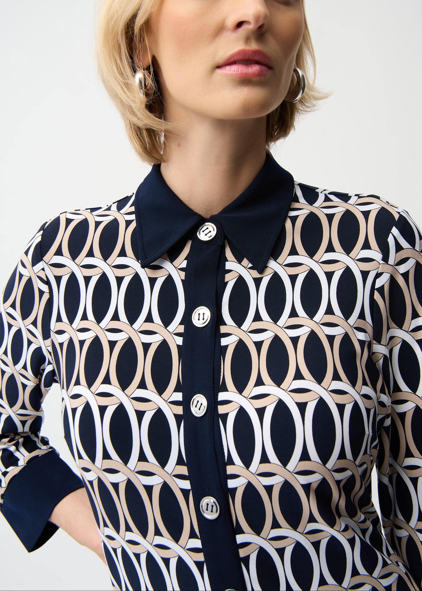 Joseph Ribkoff - Silky Knit Geometric Print A-Line Shirt Dress