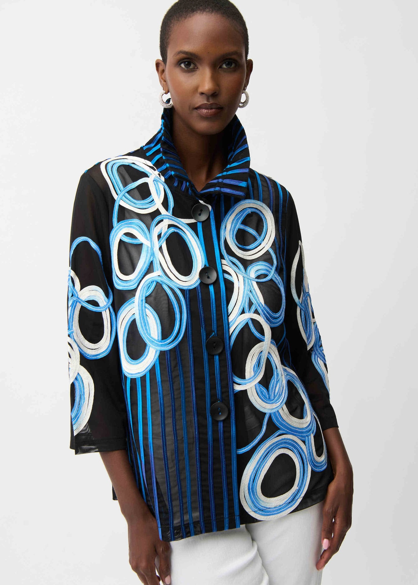Joseph Ribkoff - Satin And Mesh Soutache Jacket With Bell Sleeves