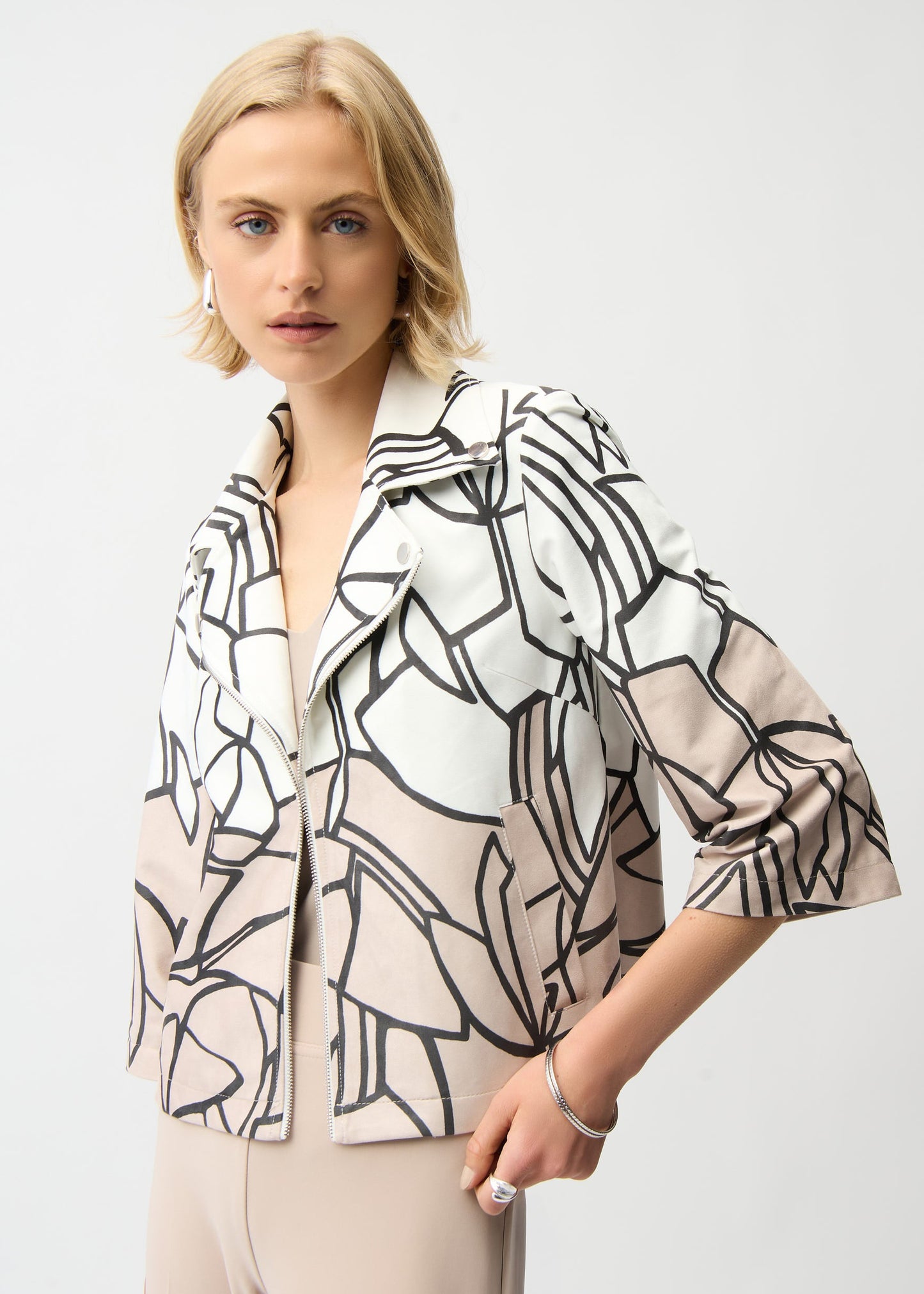 Joseph Ribkoff - Faux Suede Abstract Print Swing Jacket