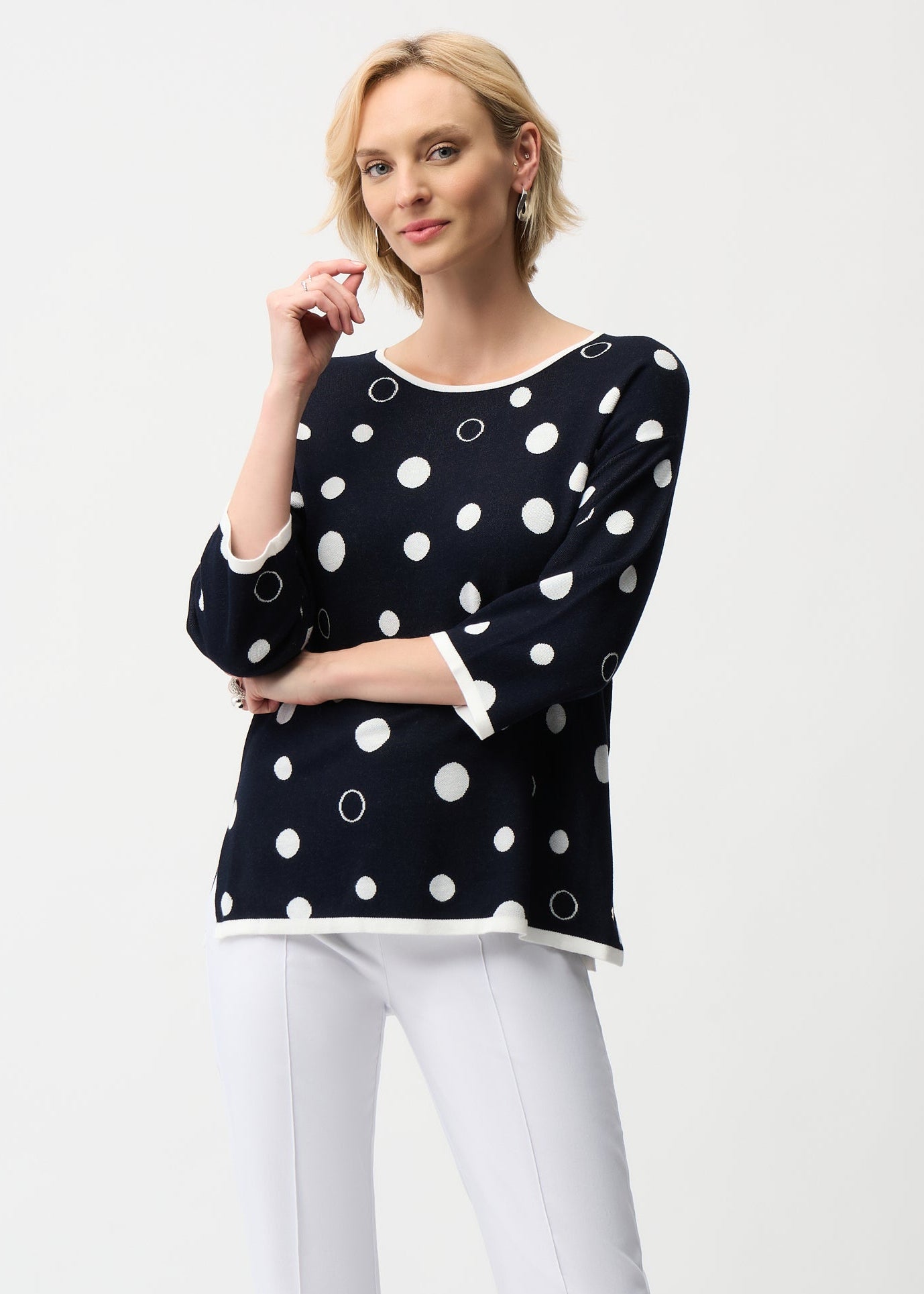 Joseph Ribkoff - Polka Dot Print Relaxed Fit Sweater
