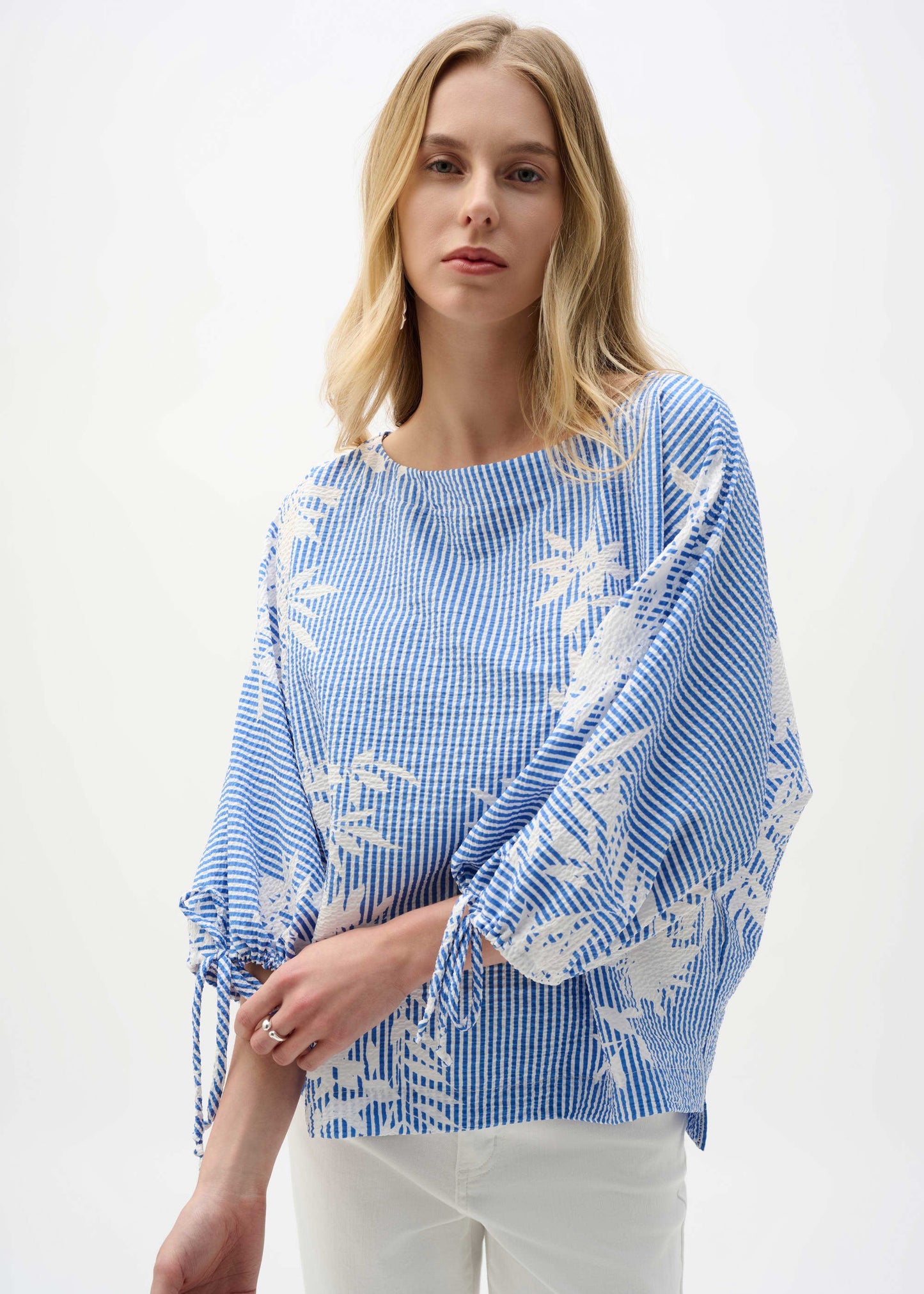 Joseph Ribkoff - Woven Seersucker Floral Print Trapeze Top