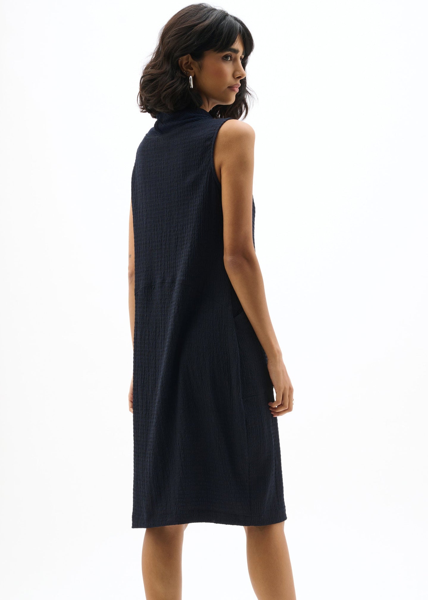 Joseph Ribkoff - Textured Knit Trapeze Dress With Funnel Collar