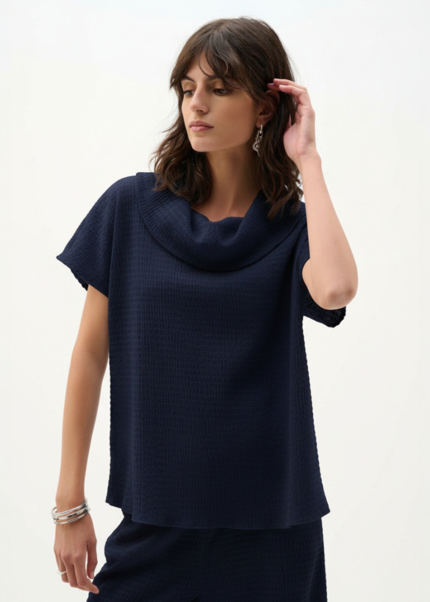 Joseph Ribkoff - Textured Knit Cowl Collar Boxy Top