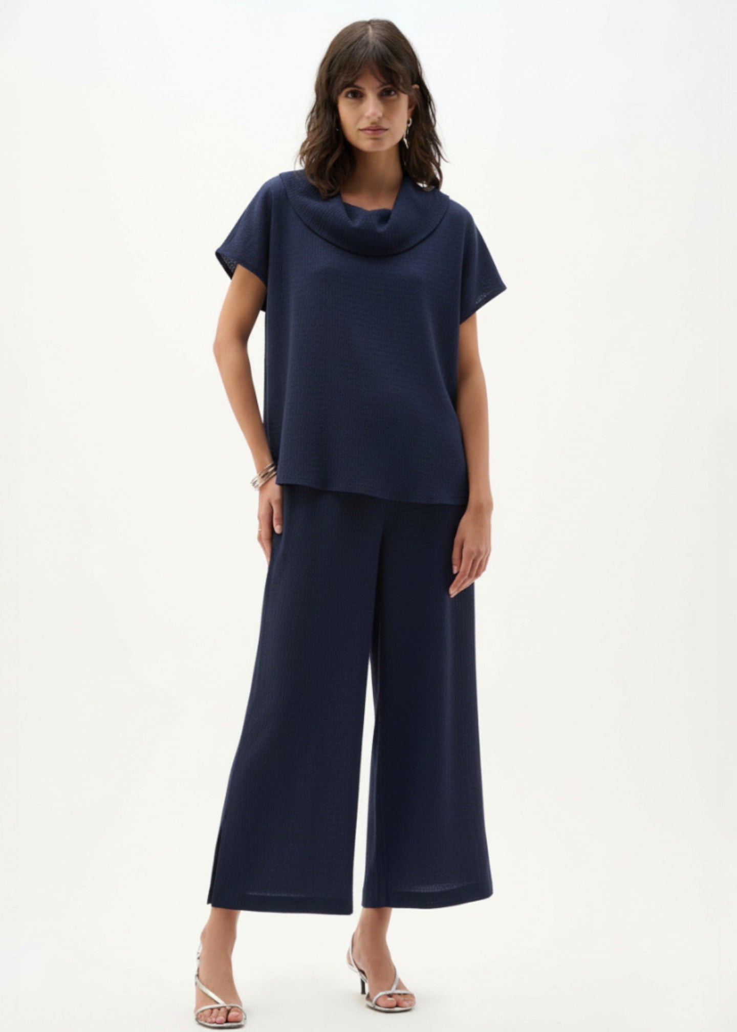 Joseph Ribkoff - Textured Knit Cowl Collar Boxy Top