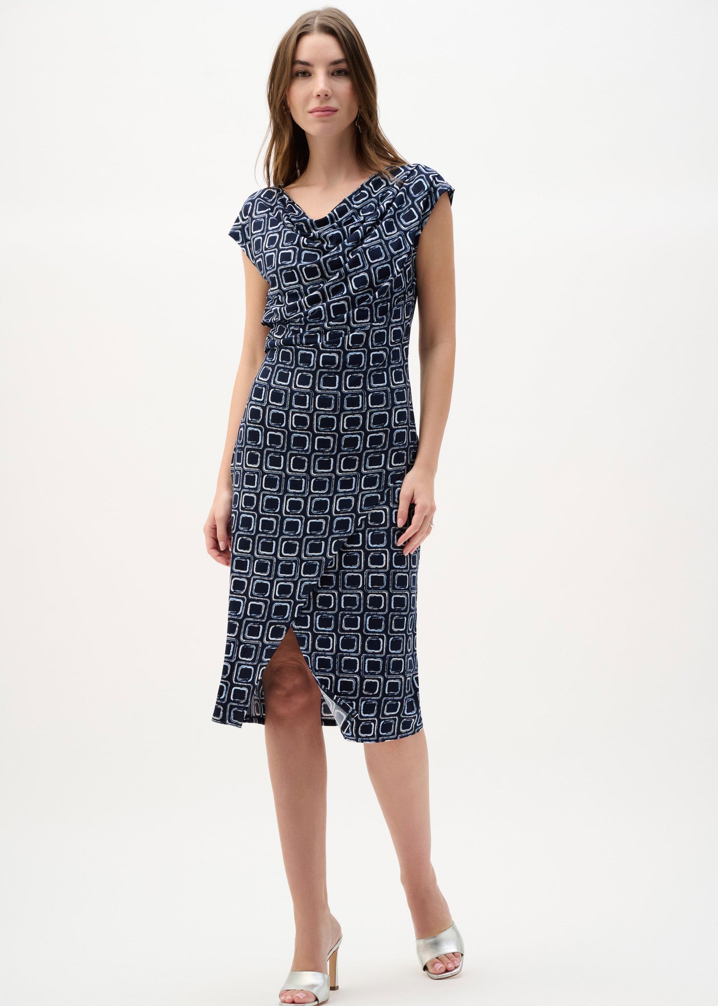 Joseph Ribkoff - Silky Knit Geometric Print Sheath Wrap Dress