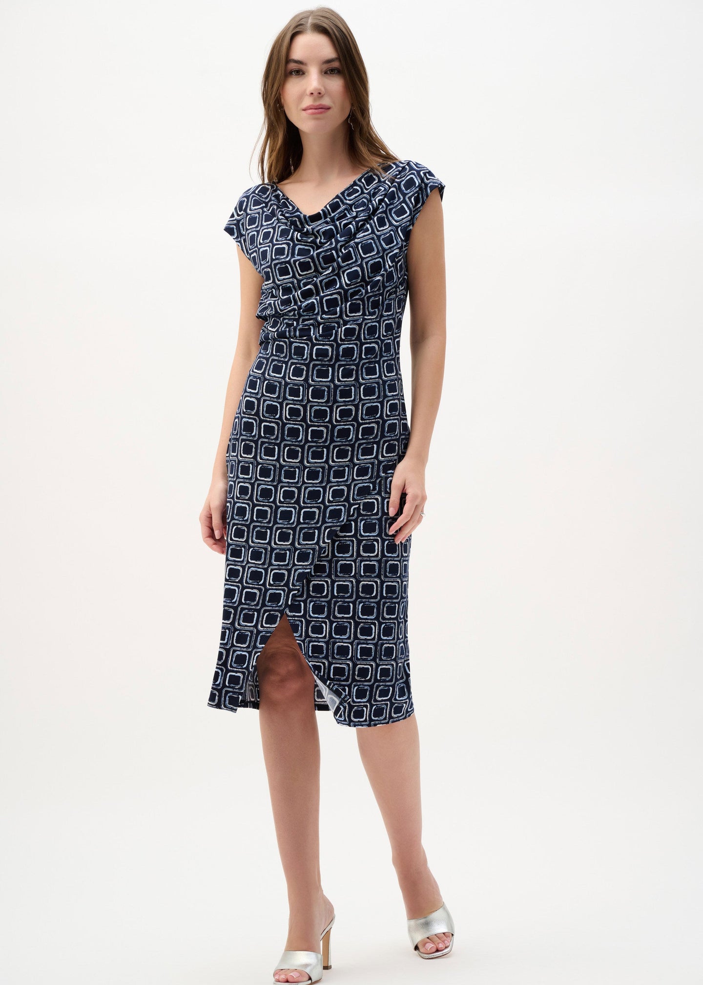 Joseph Ribkoff - Silky Knit Geometric Print Sheath Wrap Dress