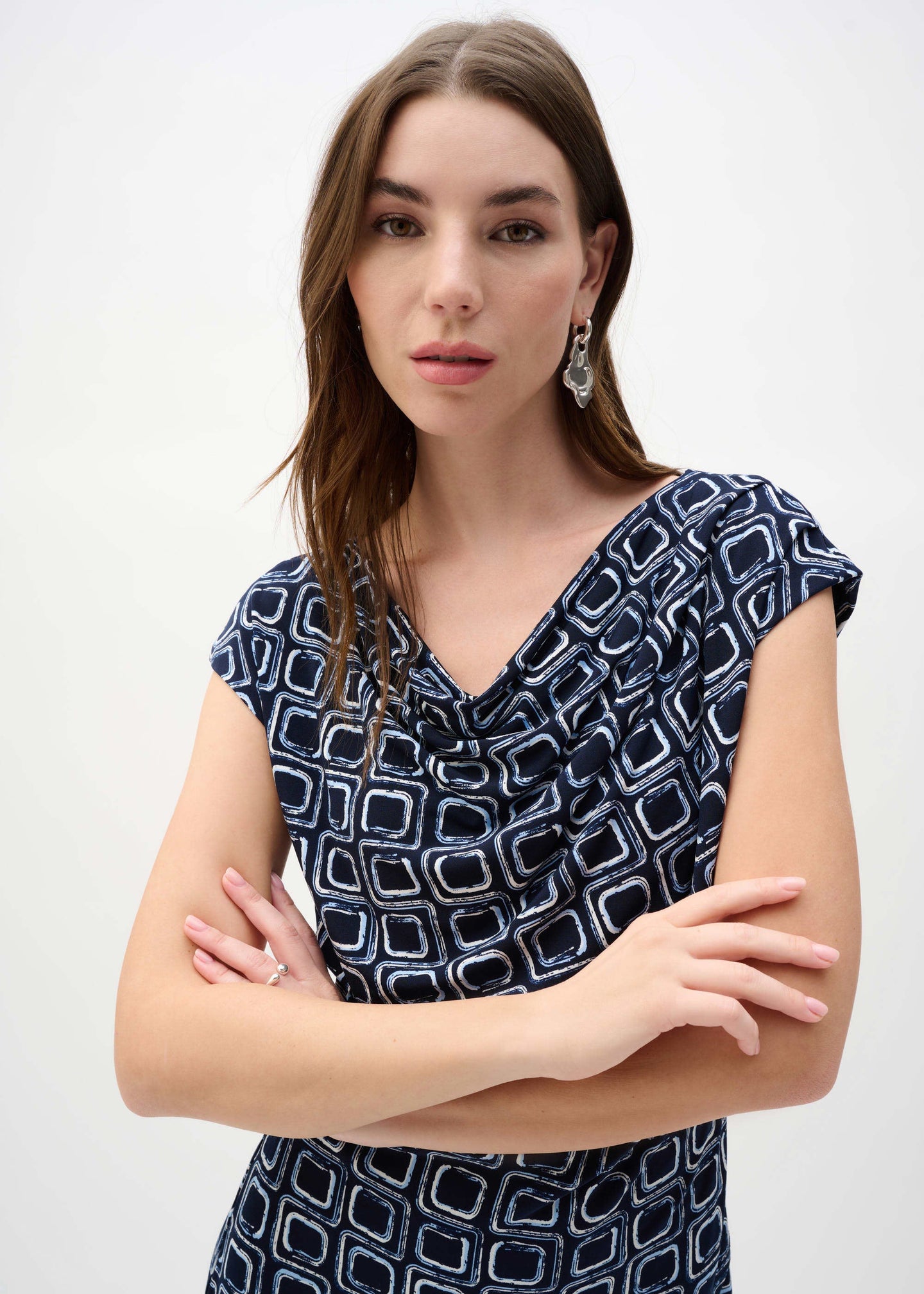 Joseph Ribkoff - Silky Knit Geometric Print Sheath Wrap Dress