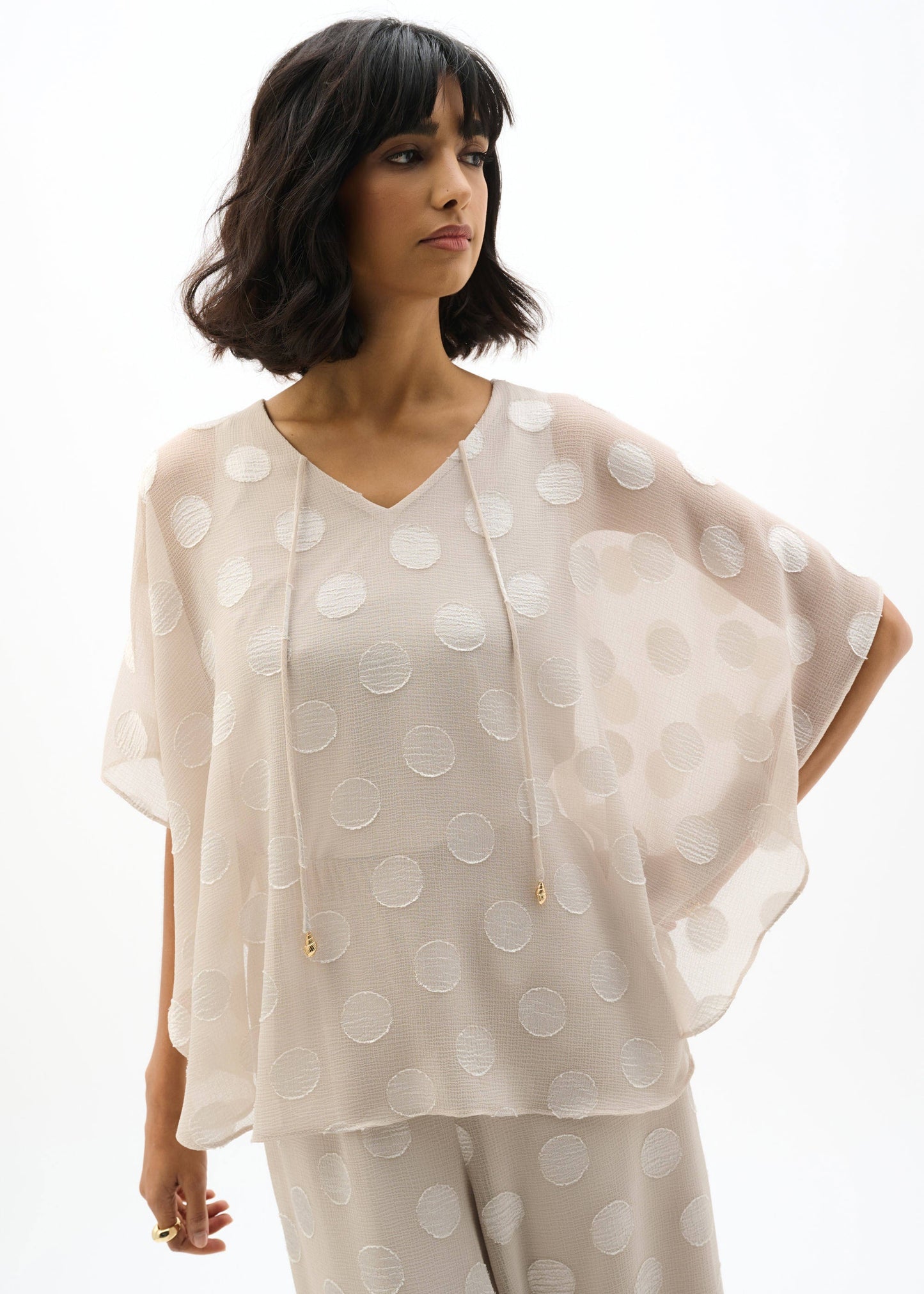 Joseph Ribkoff - Chiffon Jacquard Dot Print Poncho Top