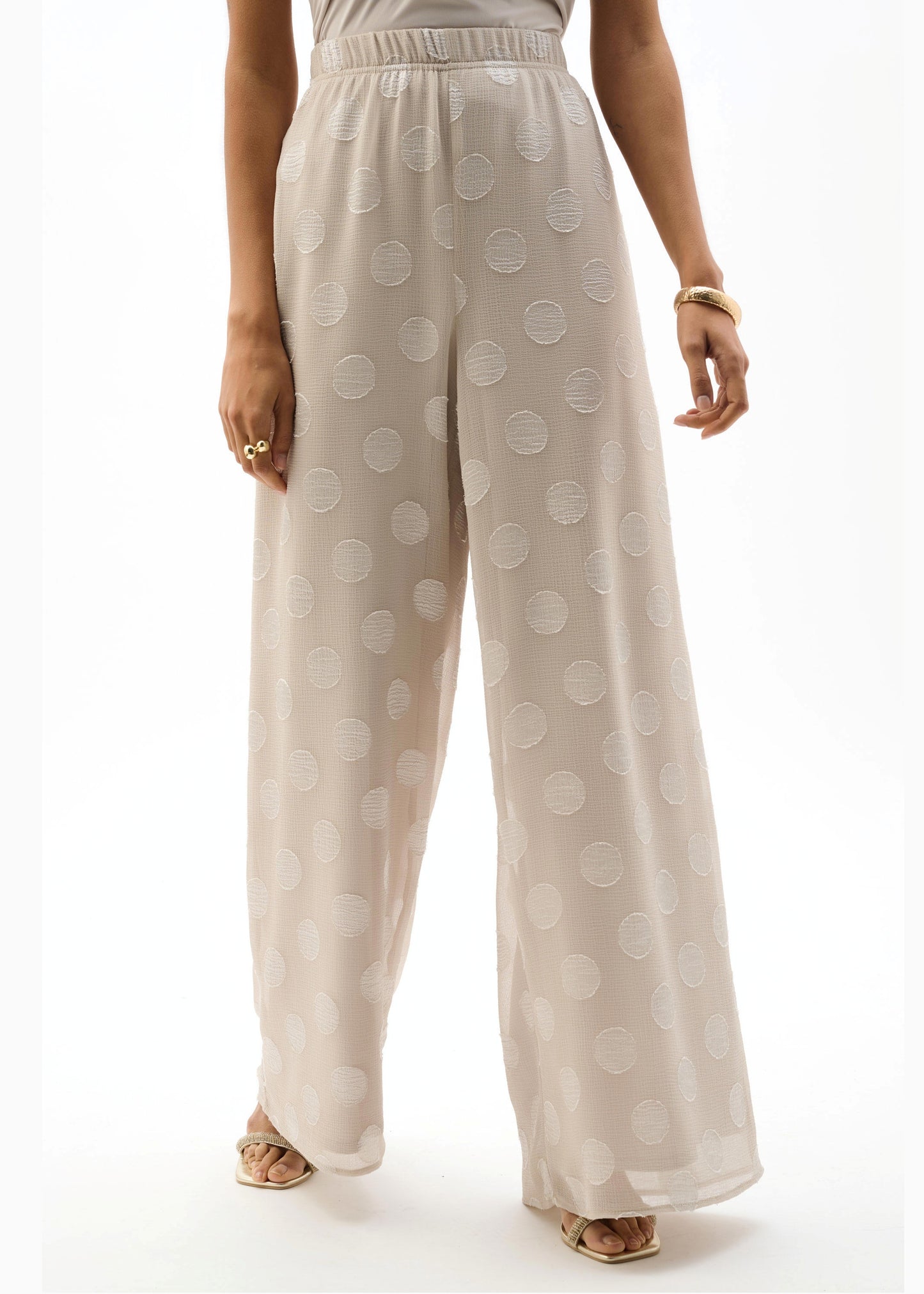 Joseph Ribkoff - Chiffon Jacquard Dot Print Wide Leg Pants