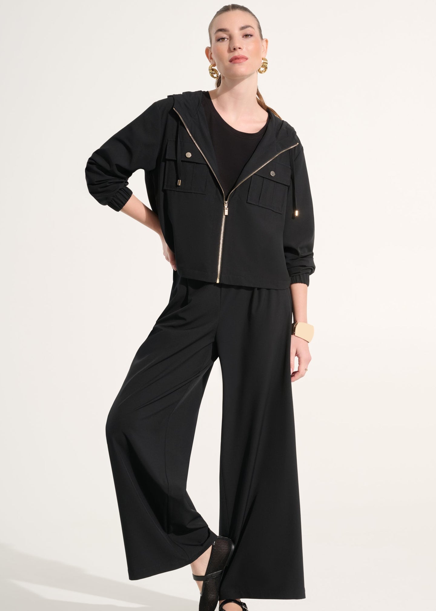 Joseph Ribkoff - Stretch Woven Hooded Boxy Utility Jacket