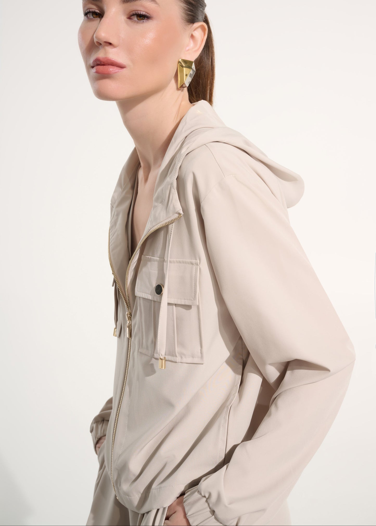 Joseph Ribkoff - Stretch Woven Hooded Boxy Utility Jacket