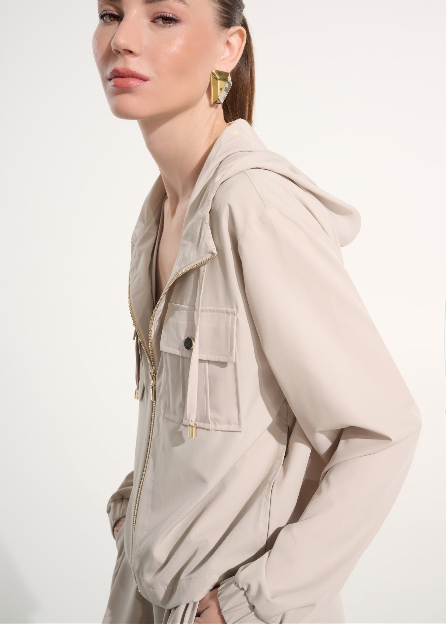 Joseph Ribkoff - Stretch Woven Hooded Boxy Utility Jacket