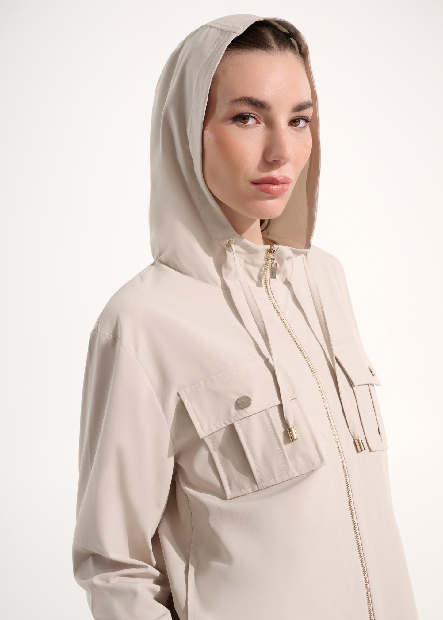 Joseph Ribkoff - Stretch Woven Hooded Boxy Utility Jacket
