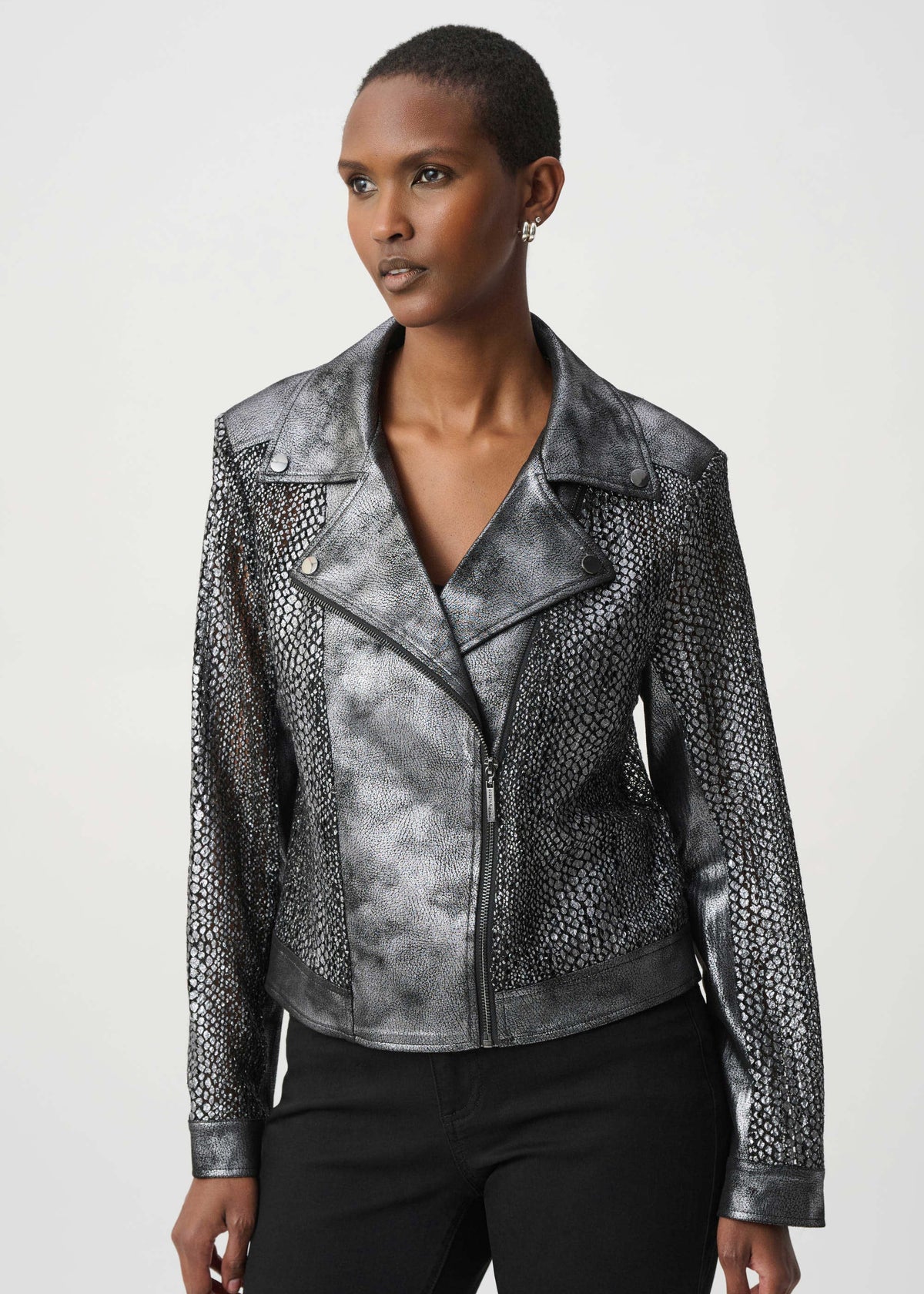 Joseph Ribkoff - Foiled Faux Suede Moto Jacket
