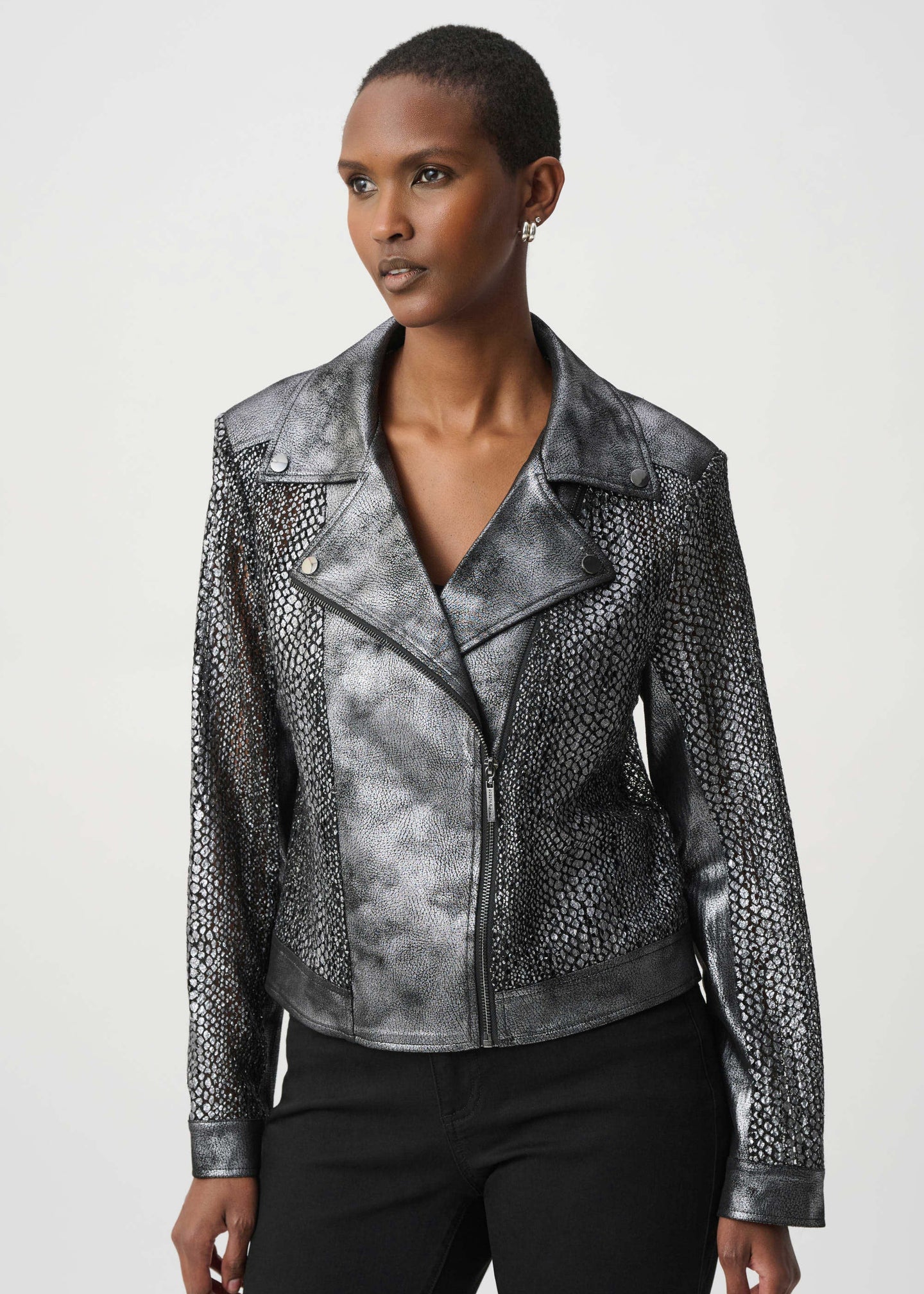 Joseph Ribkoff - Foiled Faux Suede Moto Jacket