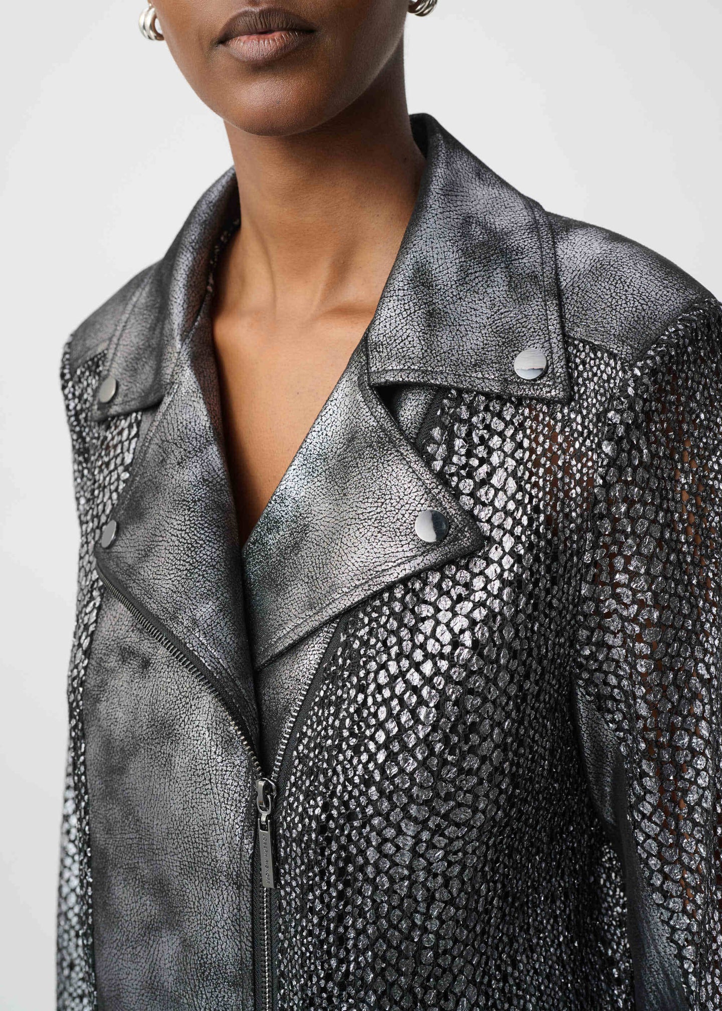 Joseph Ribkoff - Foiled Faux Suede Moto Jacket