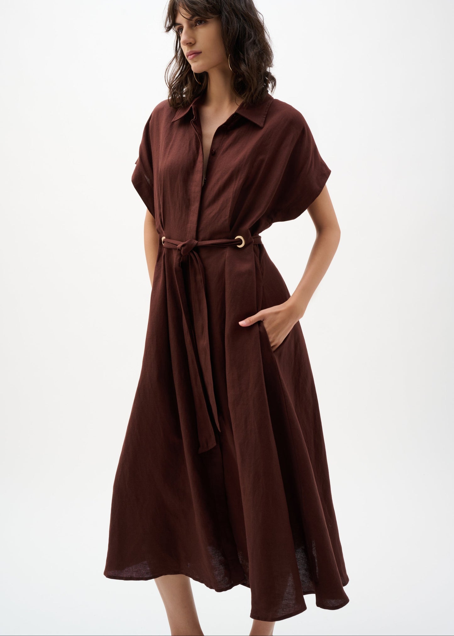 Joseph Ribkoff - Linen Blend Fit And Flare Shirt Dress With Sash