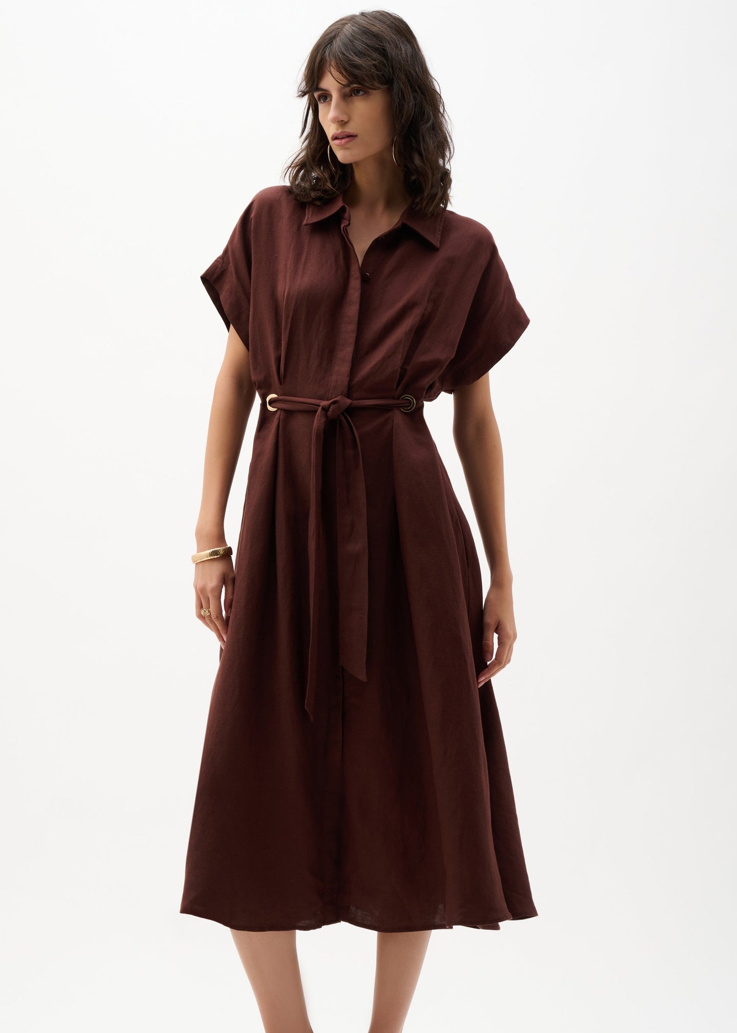 Joseph Ribkoff - Linen Blend Fit And Flare Shirt Dress With Sash