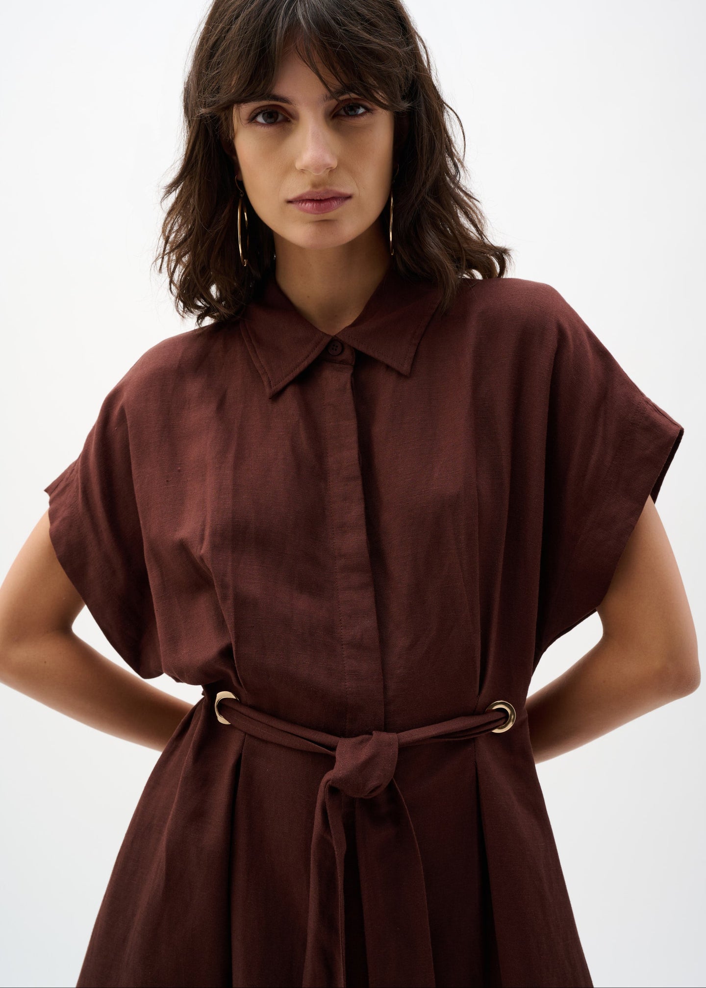 Joseph Ribkoff - Linen Blend Fit And Flare Shirt Dress With Sash