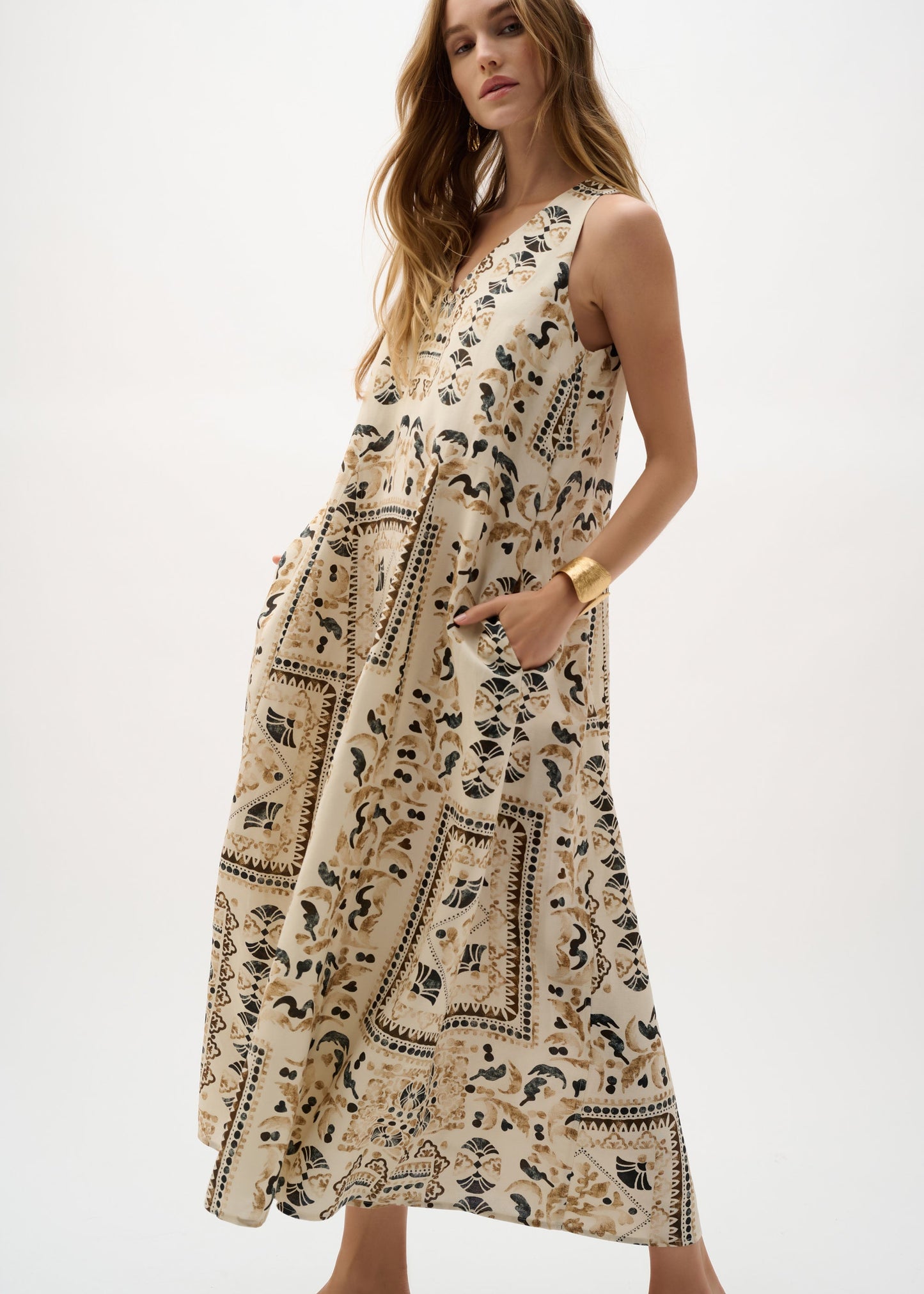 Joseph Ribkoff - Linen Blend Scarf Print A-Line Dress
