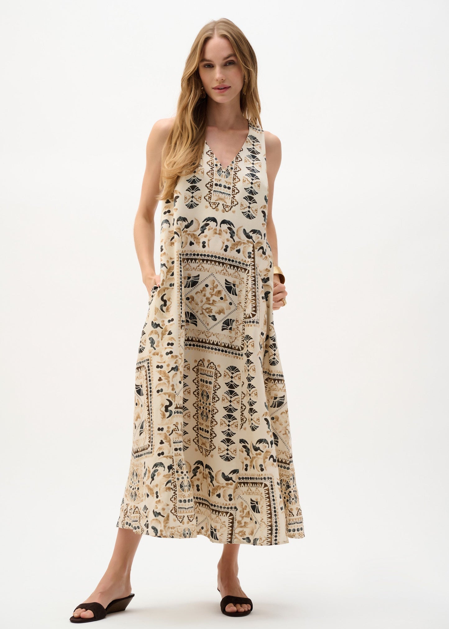 Joseph Ribkoff - Linen Blend Scarf Print A-Line Dress