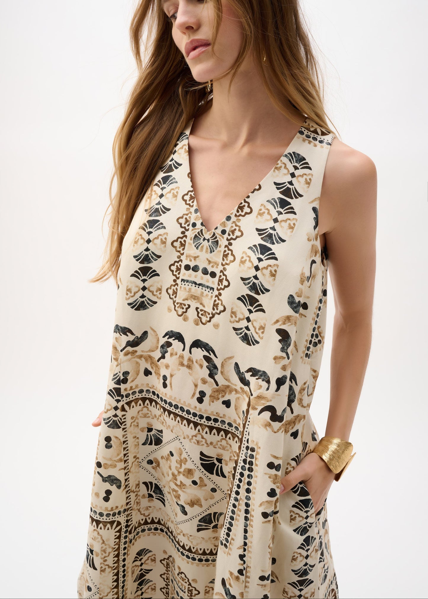 Joseph Ribkoff - Linen Blend Scarf Print A-Line Dress