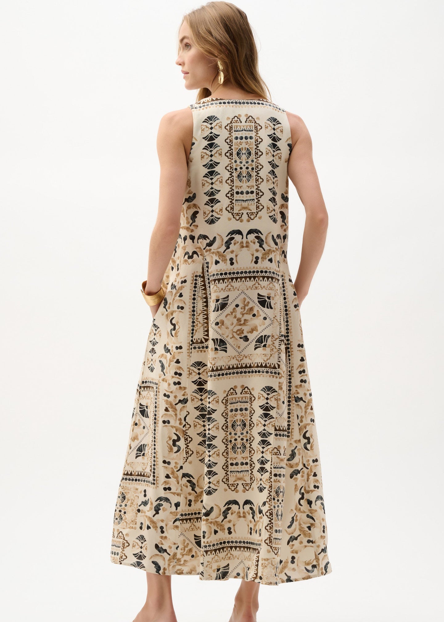 Joseph Ribkoff - Linen Blend Scarf Print A-Line Dress