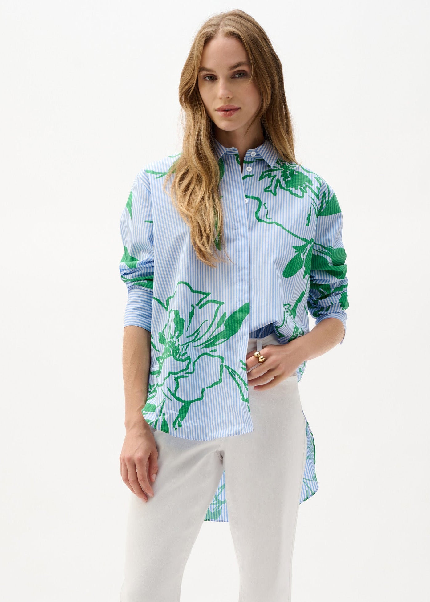 Joseph Ribkoff - Cotton Stripe Floral Print Boxy Blouse
