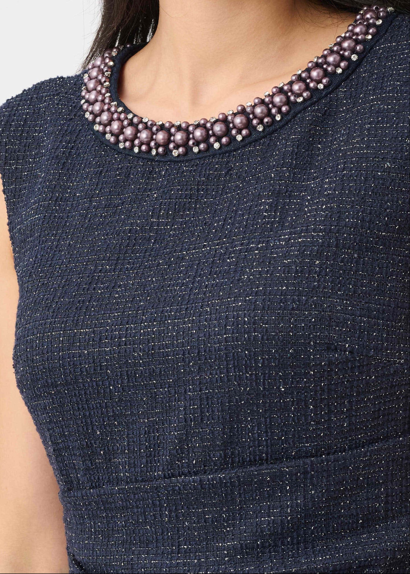 Joseph Ribkoff - Lurex Boucle Flounce Dress with Pearl Trim