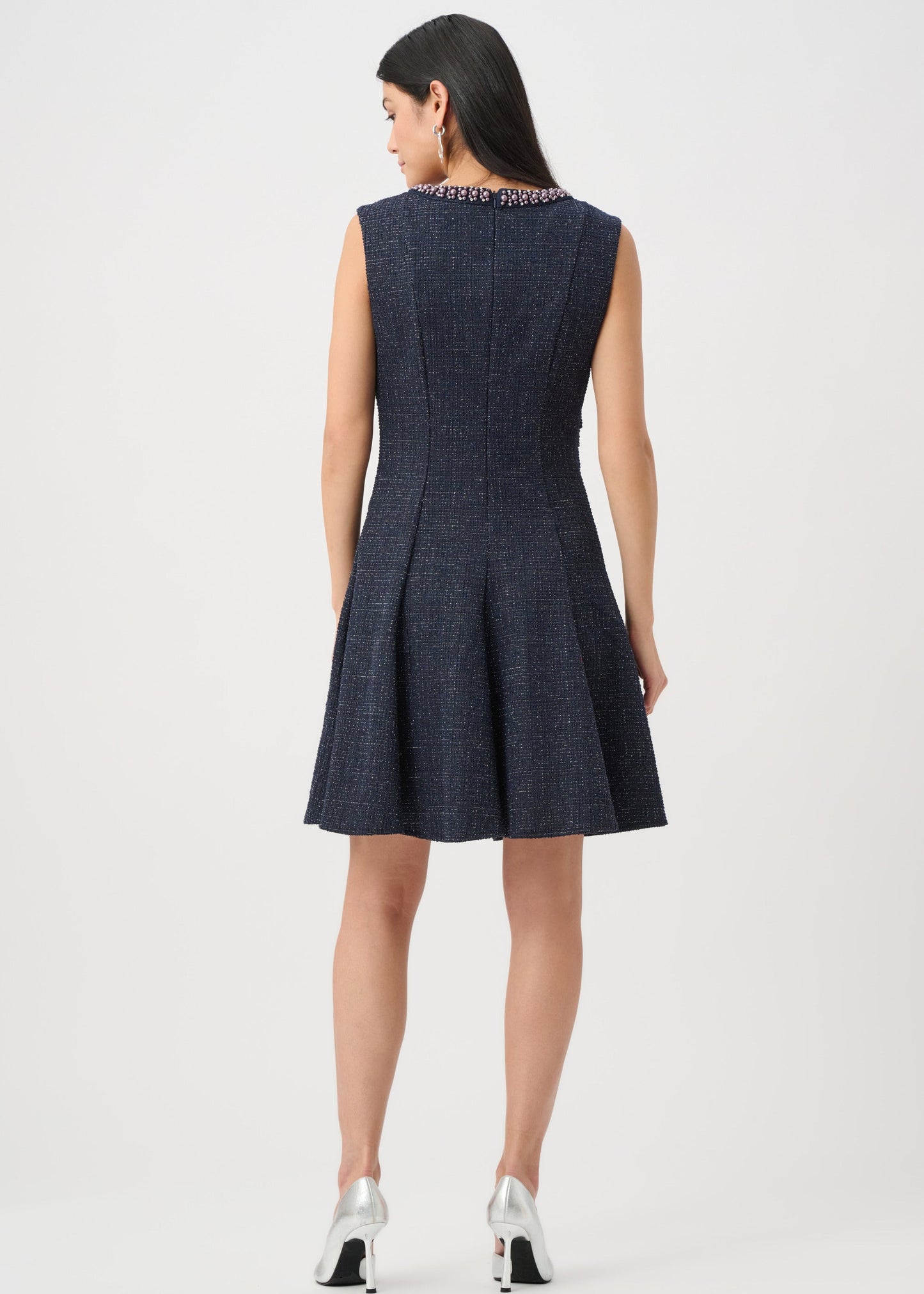 Joseph Ribkoff - Lurex Boucle Flounce Dress with Pearl Trim