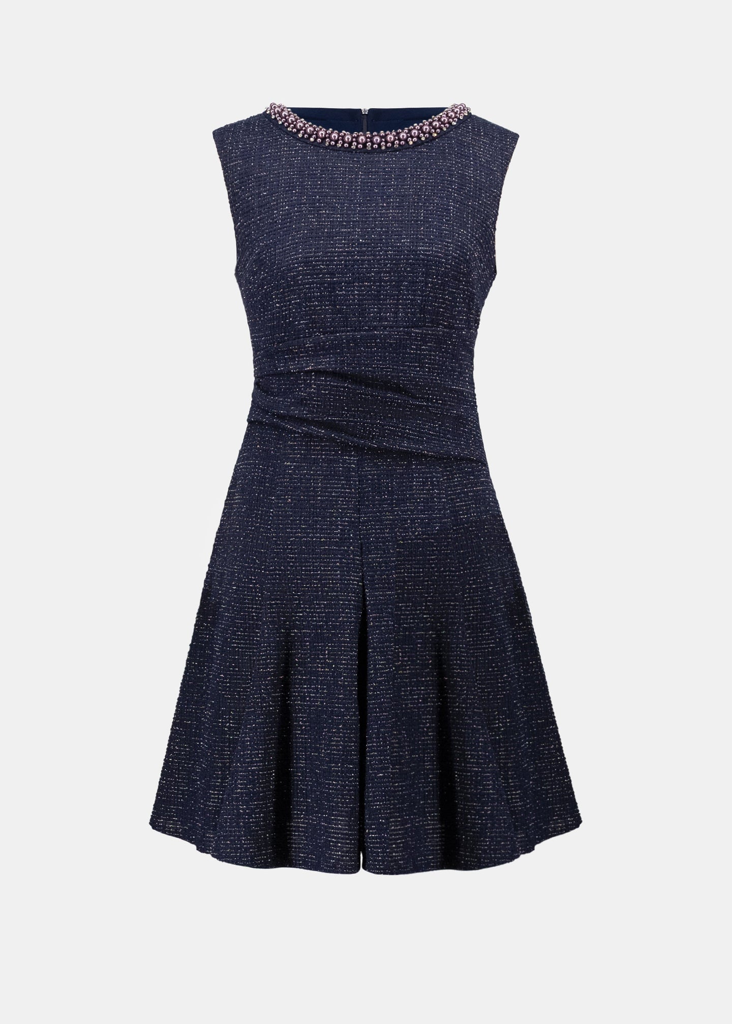 Joseph Ribkoff - Lurex Boucle Flounce Dress with Pearl Trim