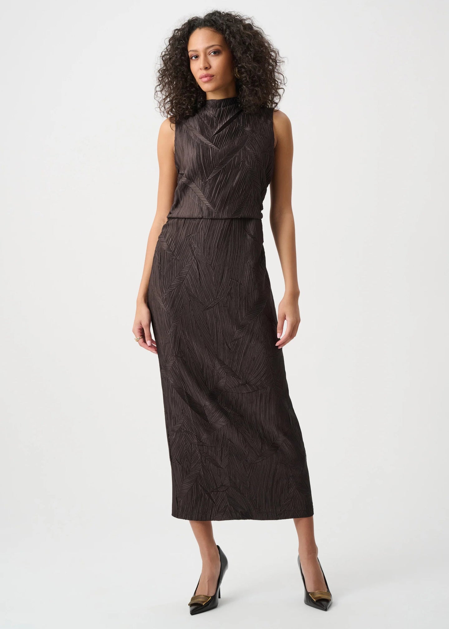 Joseph Ribkoff - Pleated Satin Sleeveless Midi Dress