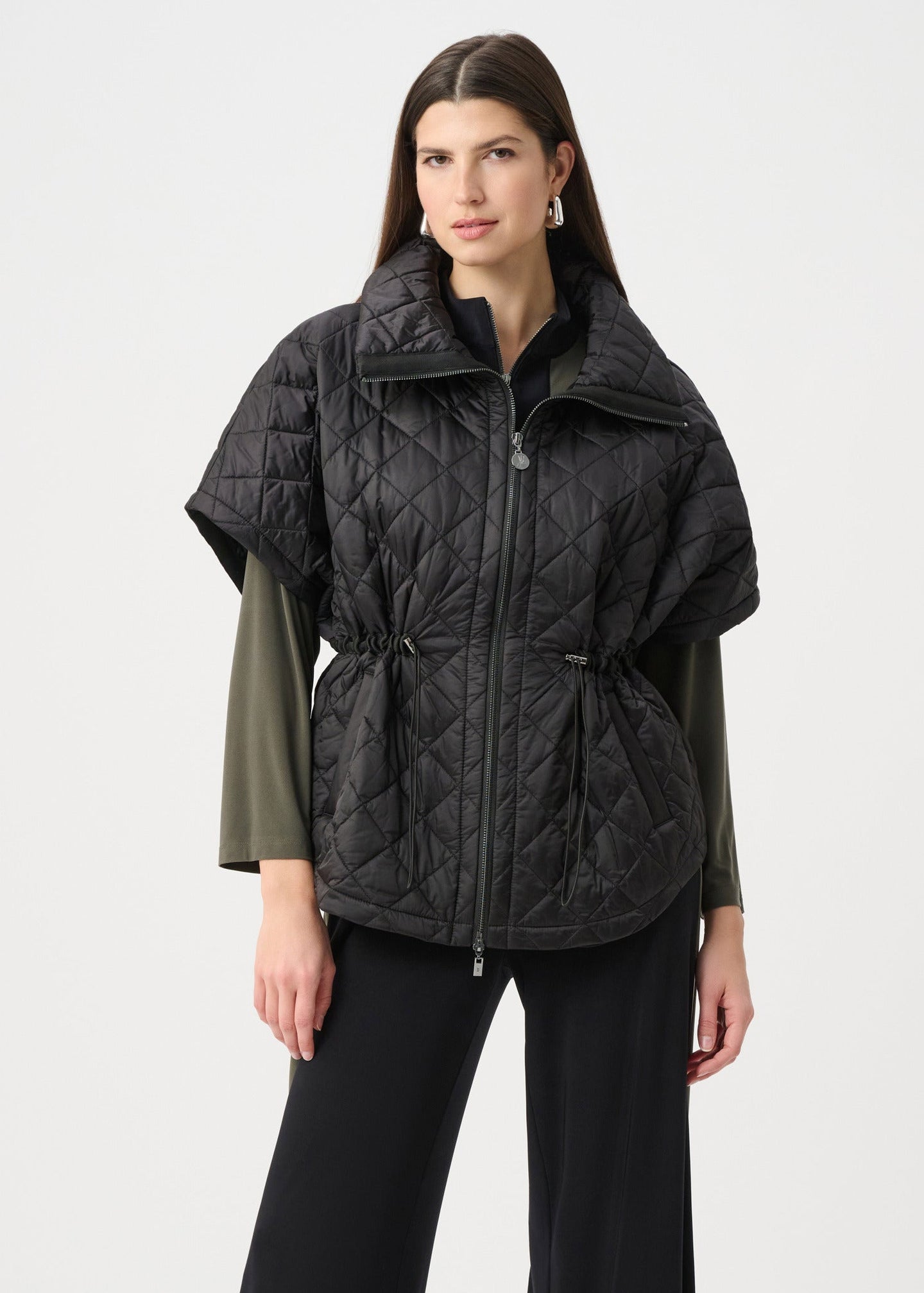 Joseph Ribkoff - Quilted Nylon Shawl-Neck Boxy Vest