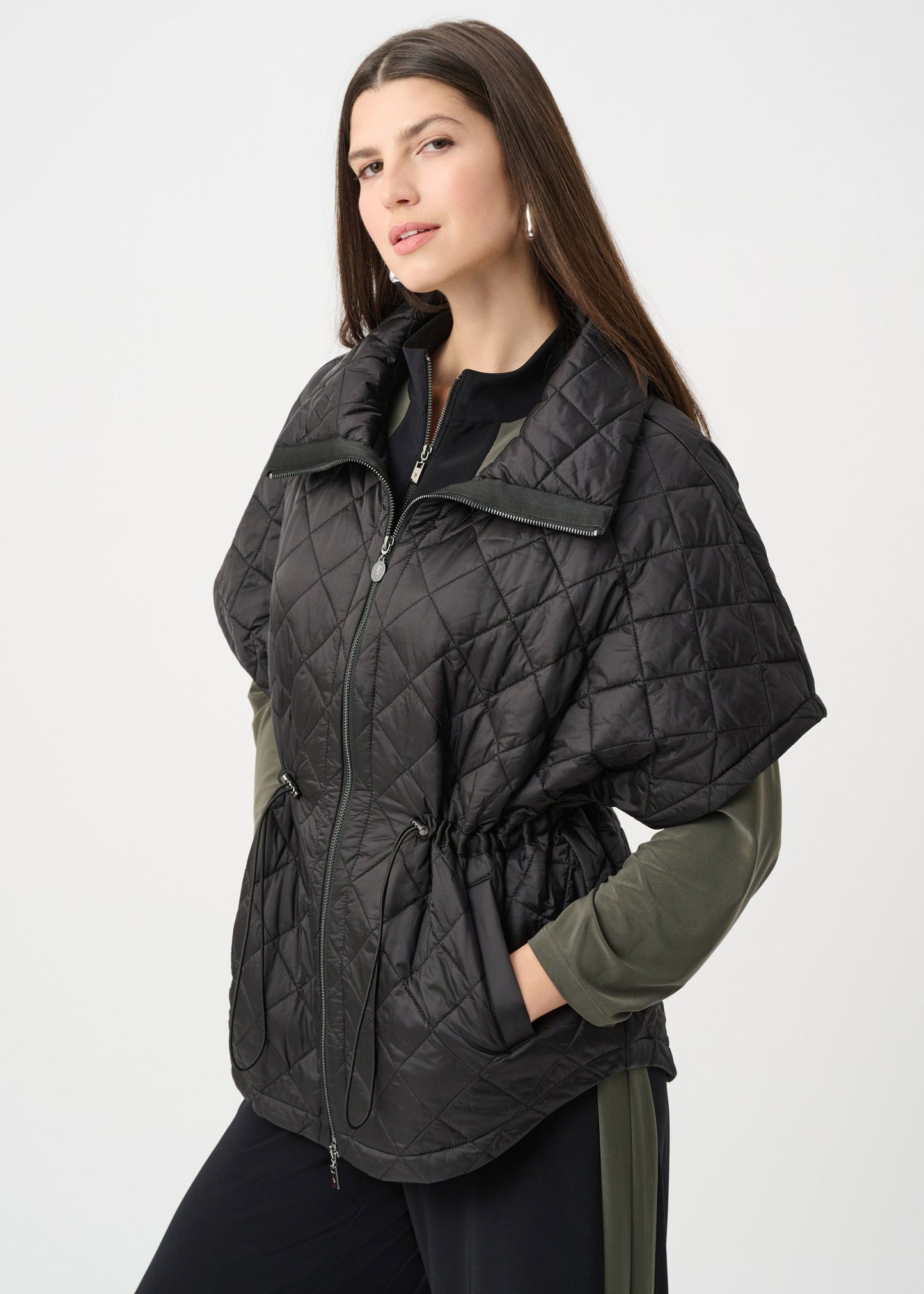 Joseph Ribkoff - Quilted Nylon Shawl-Neck Boxy Vest