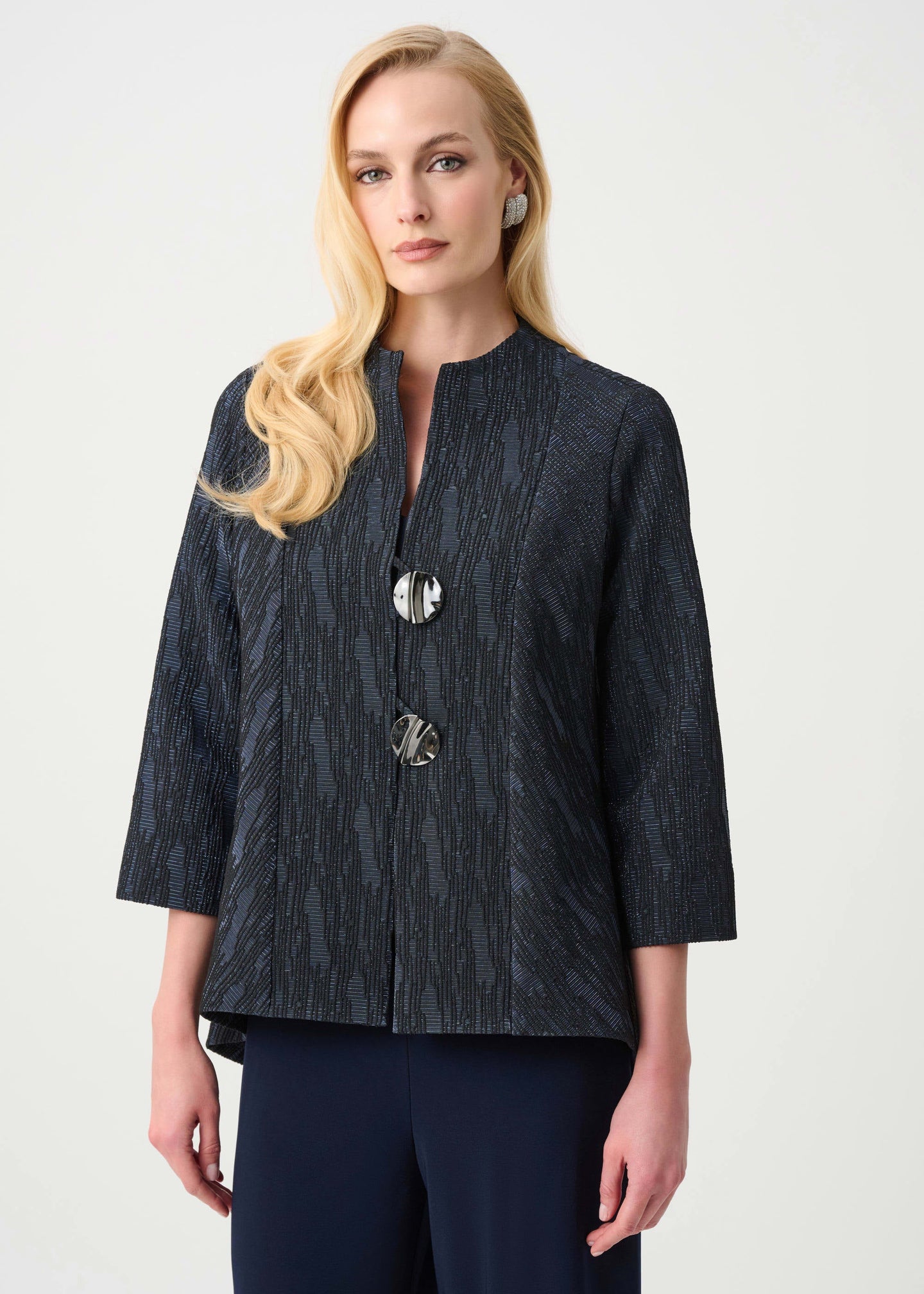 Joseph Ribkoff - Signature Foil-Textured Jacquard Trapeze Jacket