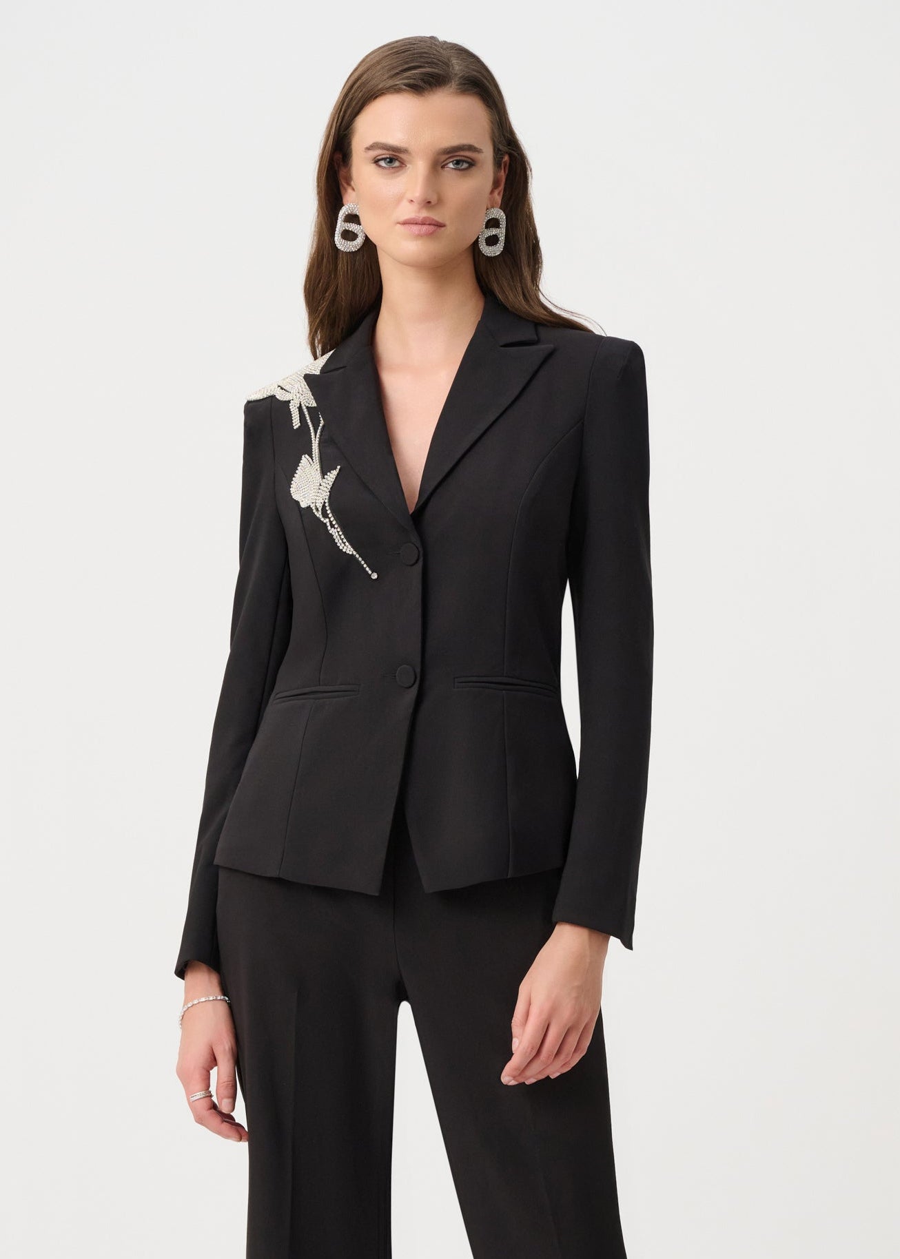 Joseph Ribkoff - Signature Lux Twill Fitted Blazer With Rhinestone Appliqué