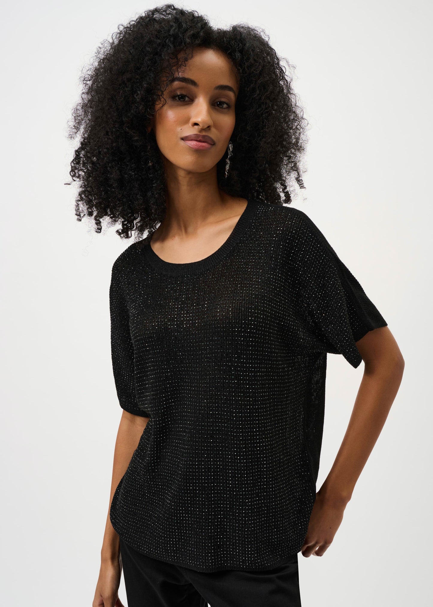 Joseph Ribkoff - Metallic Knitted T-shirt with Rhinestones - Core Colours